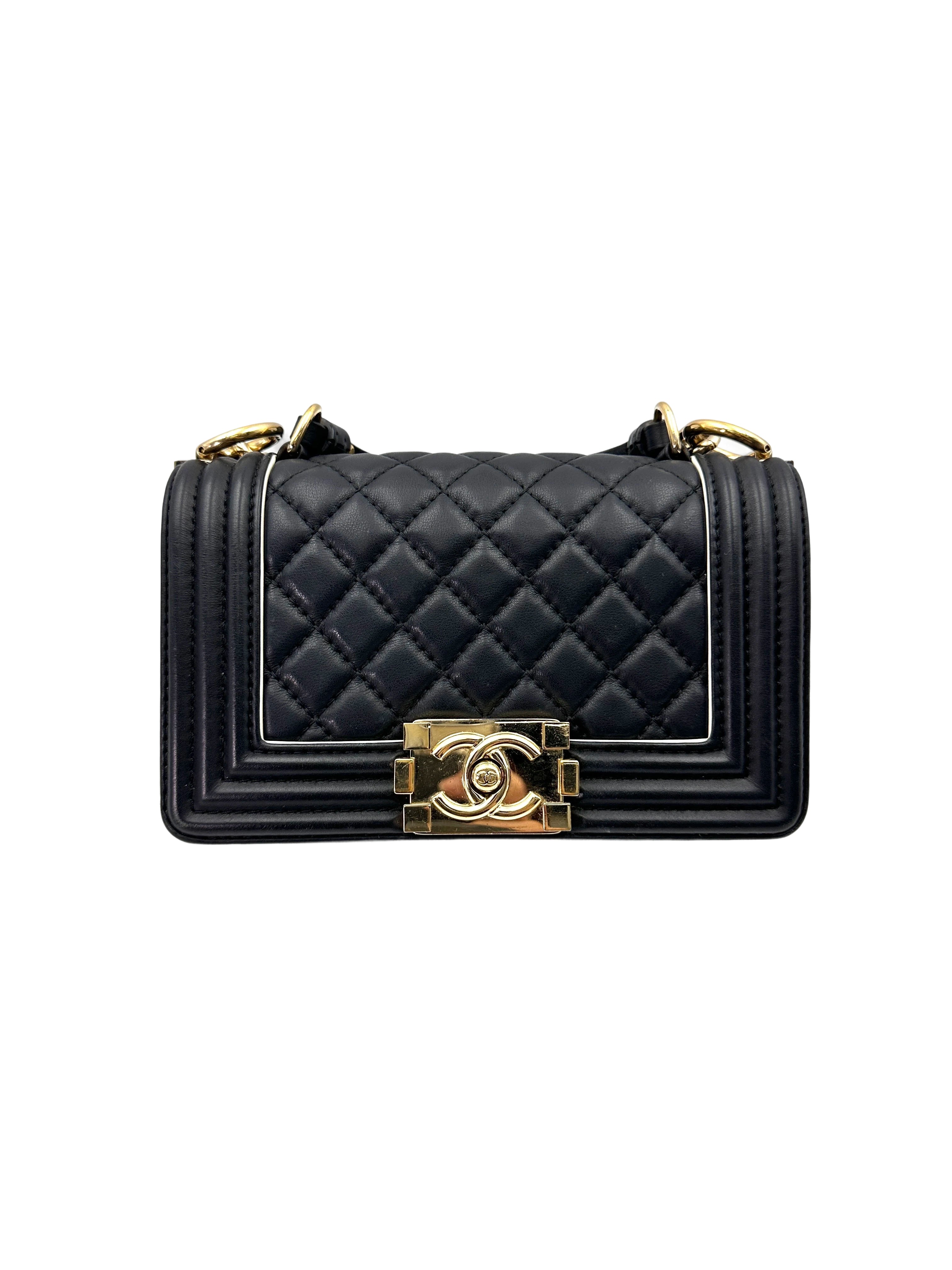 Chanel LeBoy Black Quilted Leather Small Size Top Handle Flap Bag With Gold Buckle(27***10) CC1913