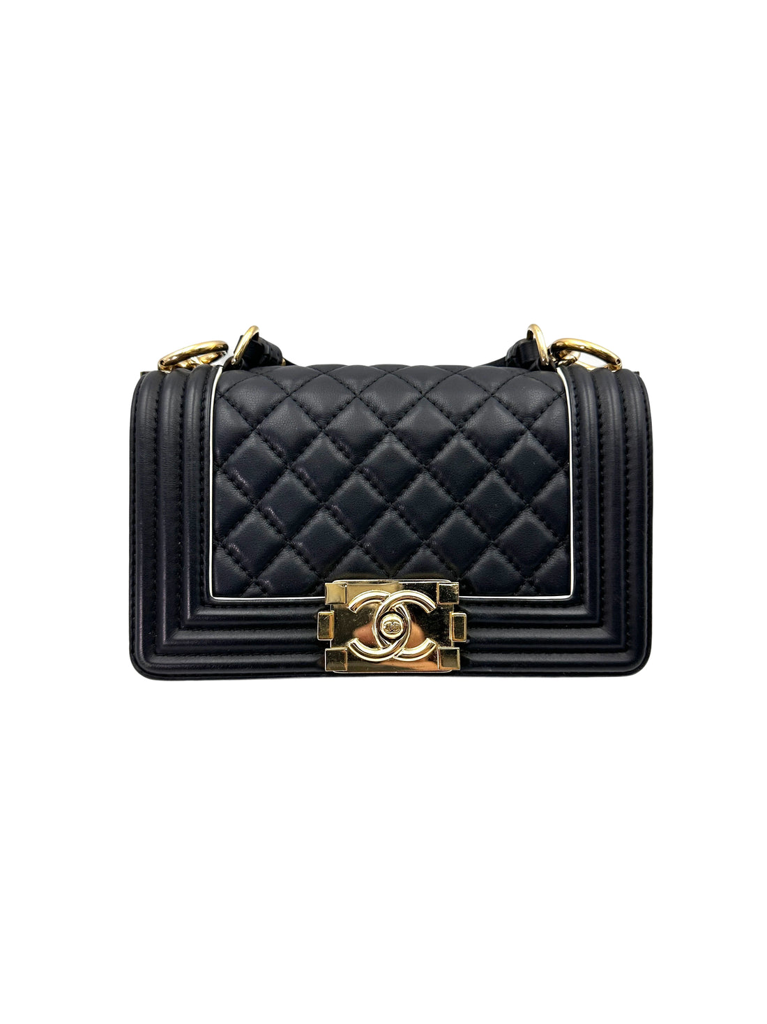 Chanel LeBoy Black Quilted Leather Small Size Top Handle Flap Bag With Gold Buckle(27***10) CC1913
