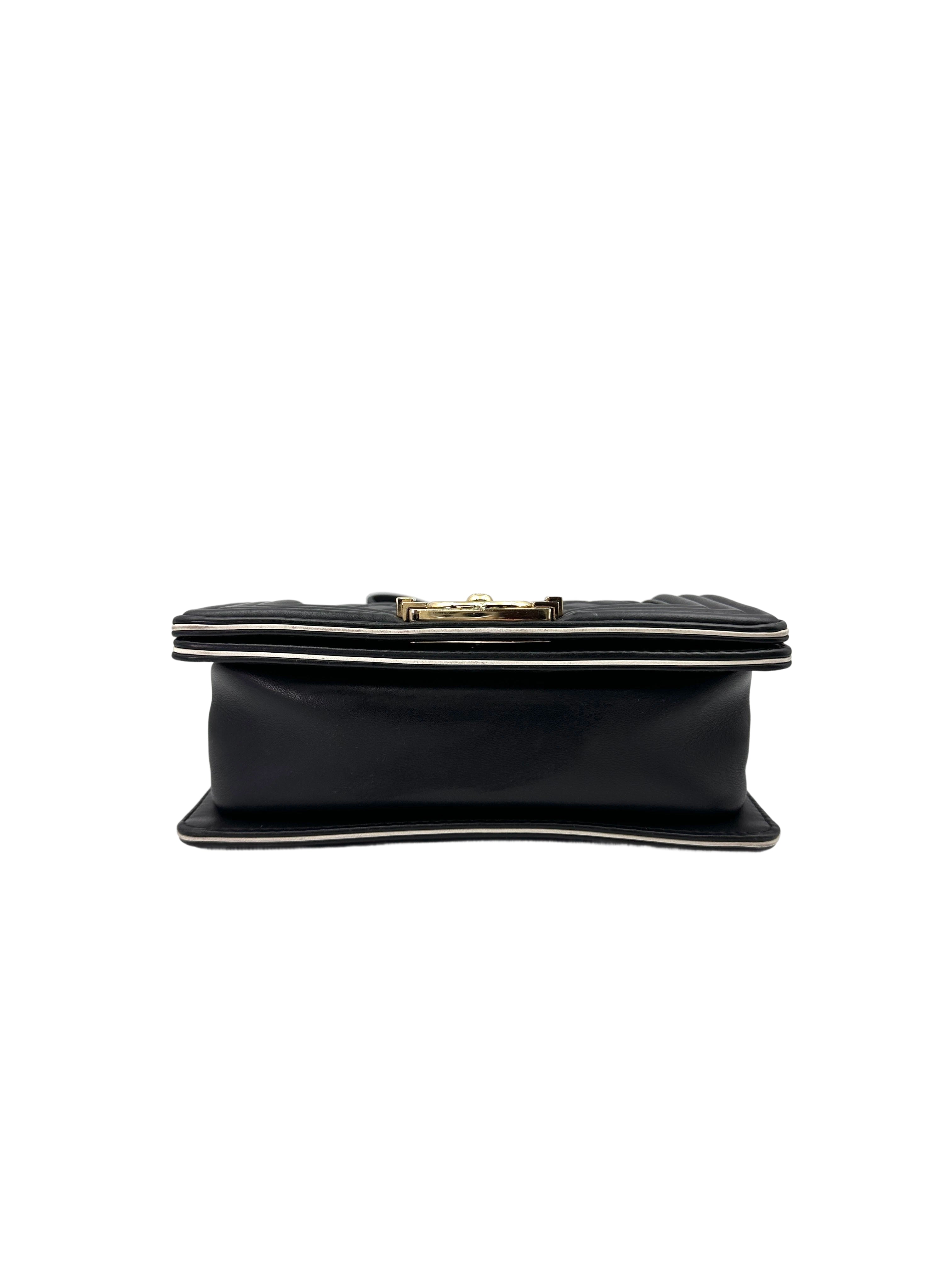 Chanel LeBoy Black Quilted Leather Small Size Top Handle Flap Bag With Gold Buckle(27***10) CC1913