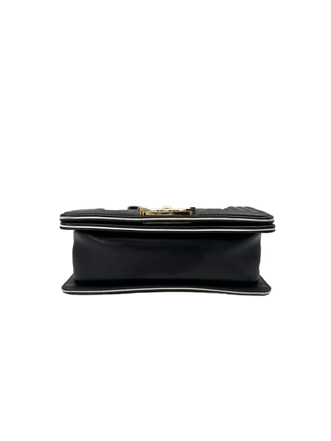 Chanel LeBoy Black Quilted Leather Small Size Top Handle Flap Bag With Gold Buckle(27***10) CC1913