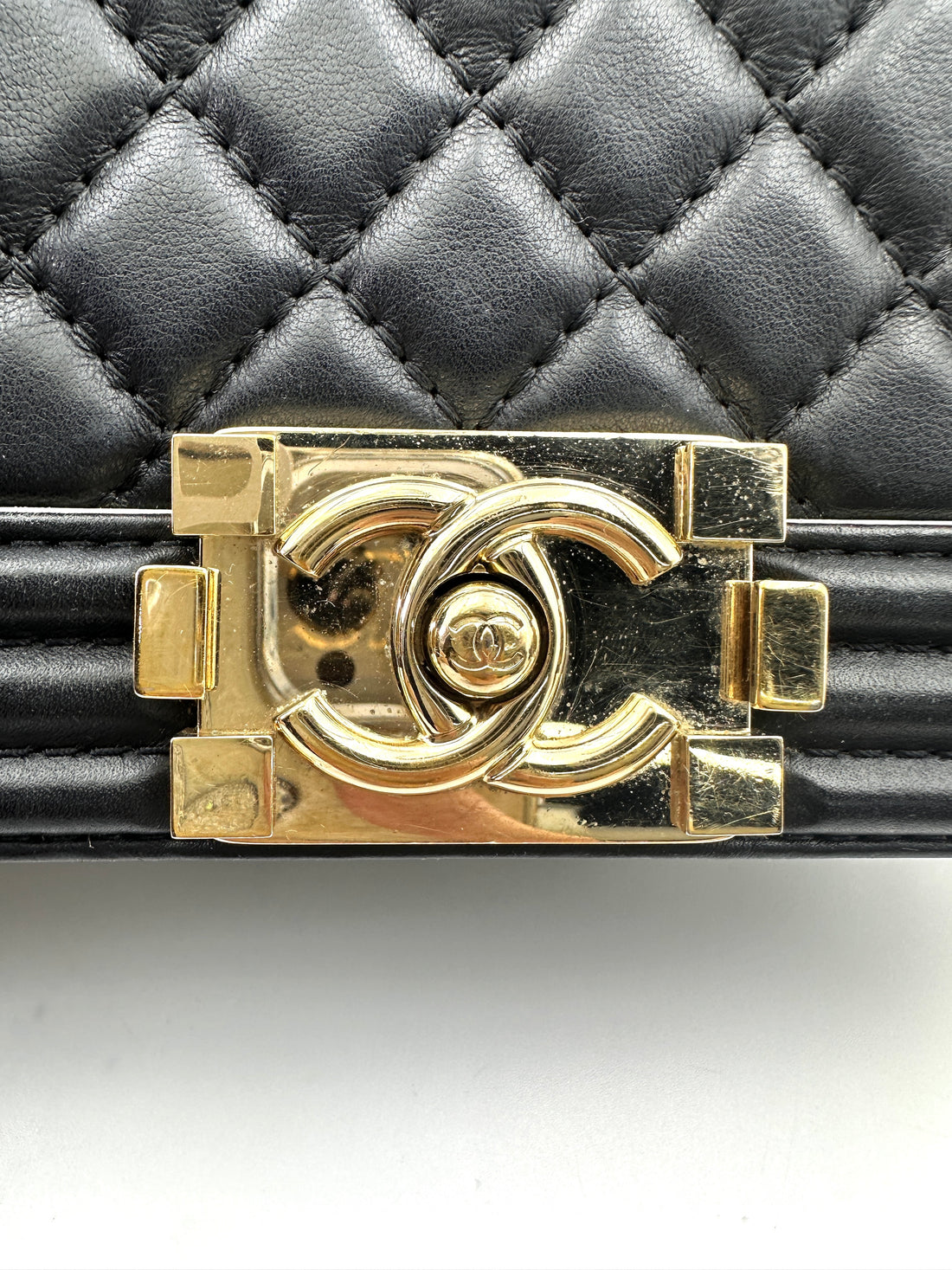 Chanel LeBoy Black Quilted Leather Small Size Top Handle Flap Bag With Gold Buckle(27***10) CC1913