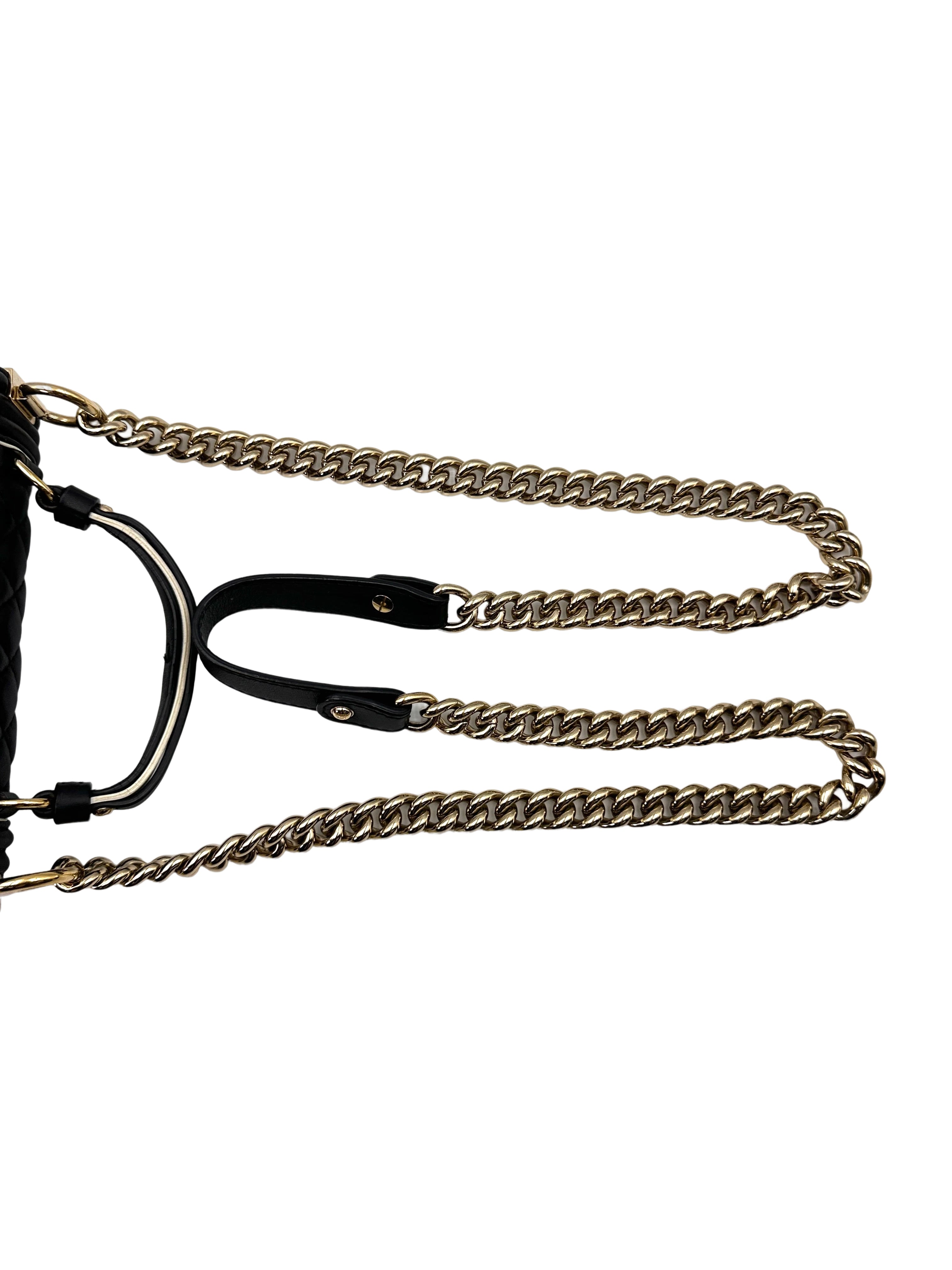 Chanel LeBoy Black Quilted Leather Small Size Top Handle Flap Bag With Gold Buckle(27***10) CC1913