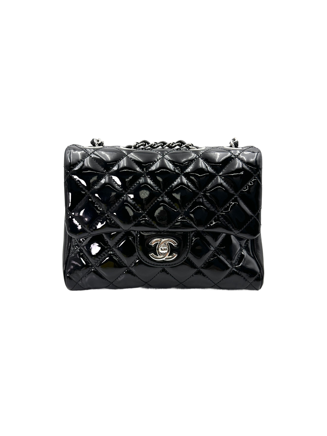 Chanel Black Quilted Patent Leather Shoulder Bag With Silver Buckle(22***64) CC1920