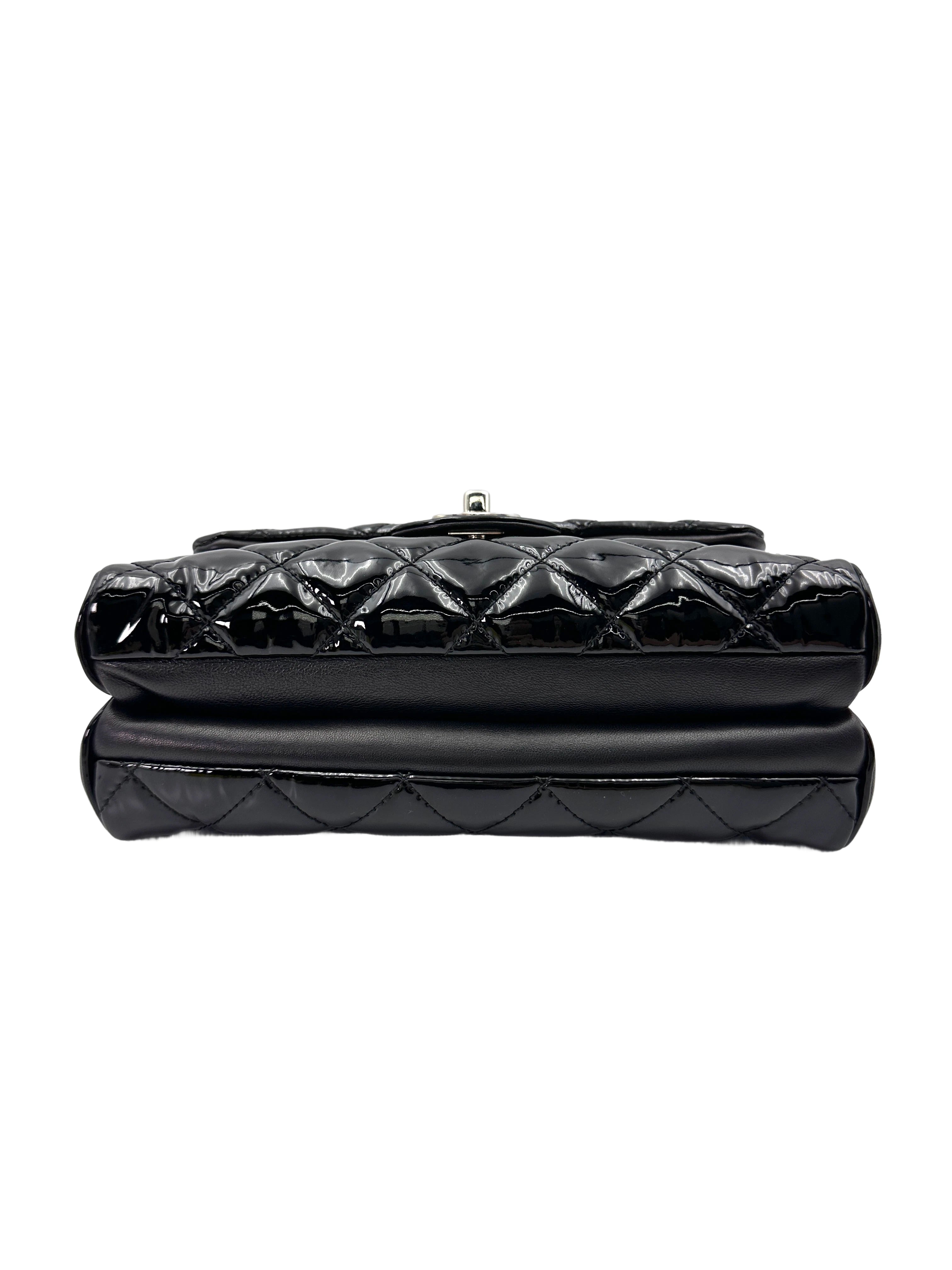 Chanel Black Quilted Patent Leather Shoulder Bag With Silver Buckle(22***64) CC1920