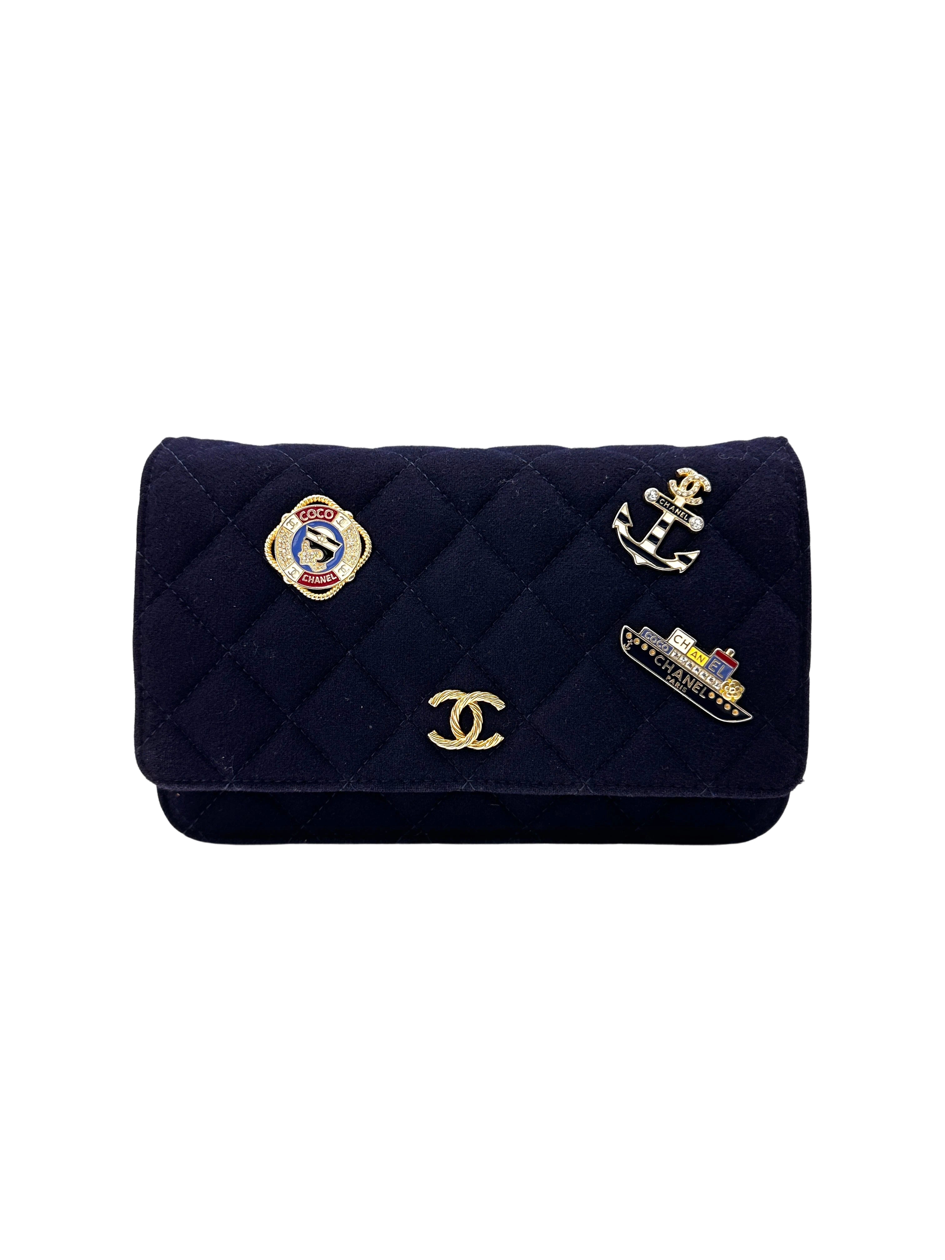 Chanel Paris-Hamburg Navy Quilted Felt Wallet On Chain With Nautical Charms(26***31) CC1917