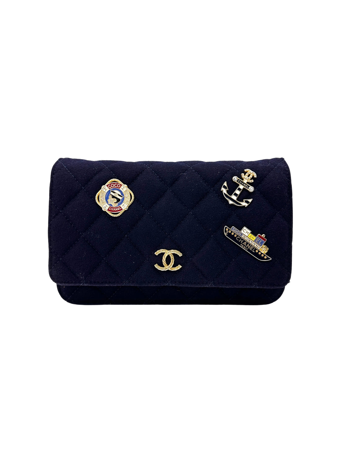 Chanel Paris-Hamburg Navy Quilted Felt Wallet On Chain With Nautical Charms(26***31) CC1917