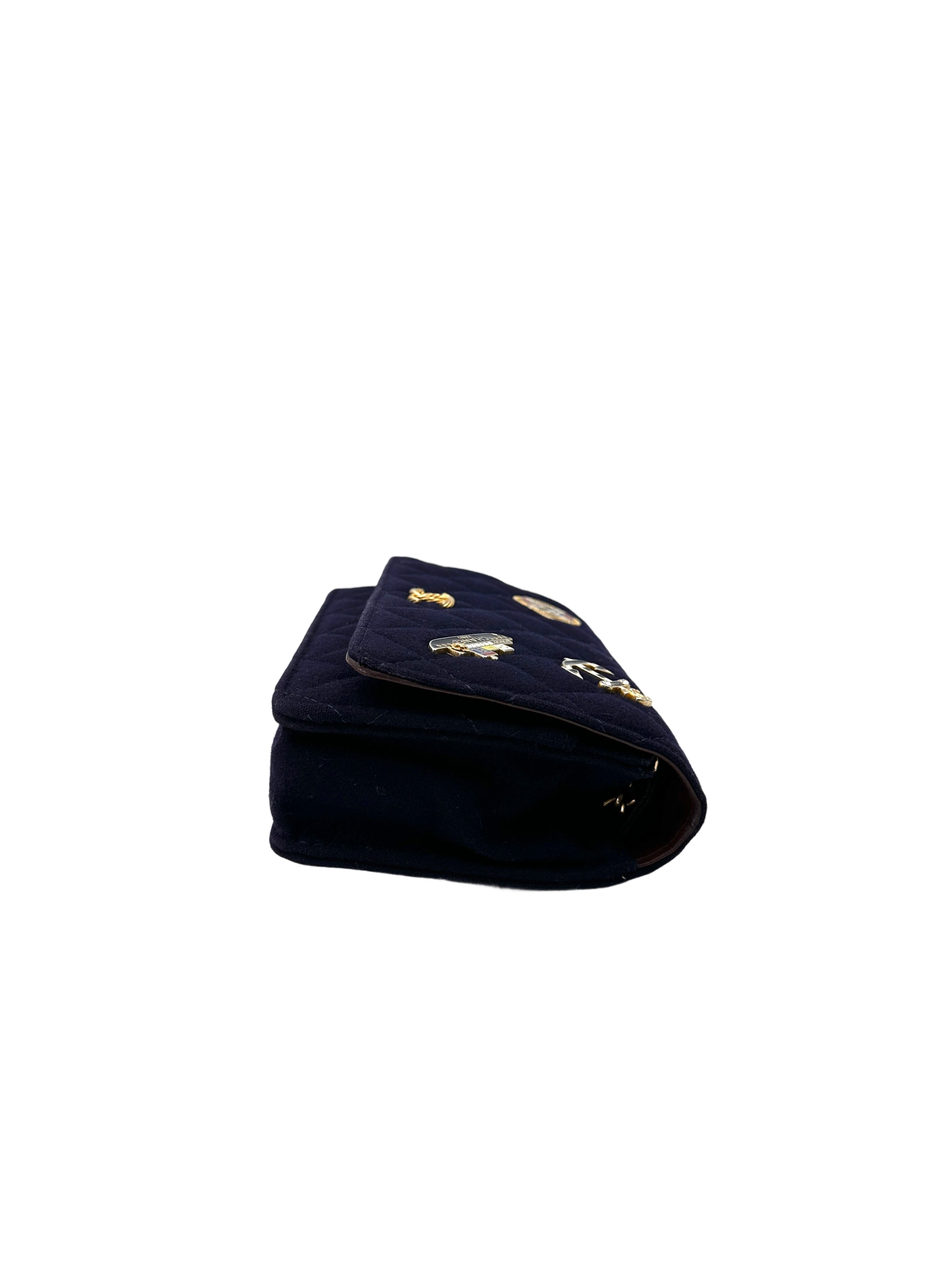 Chanel Paris-Hamburg Navy Quilted Felt Wallet On Chain With Nautical Charms(26***31) CC1917