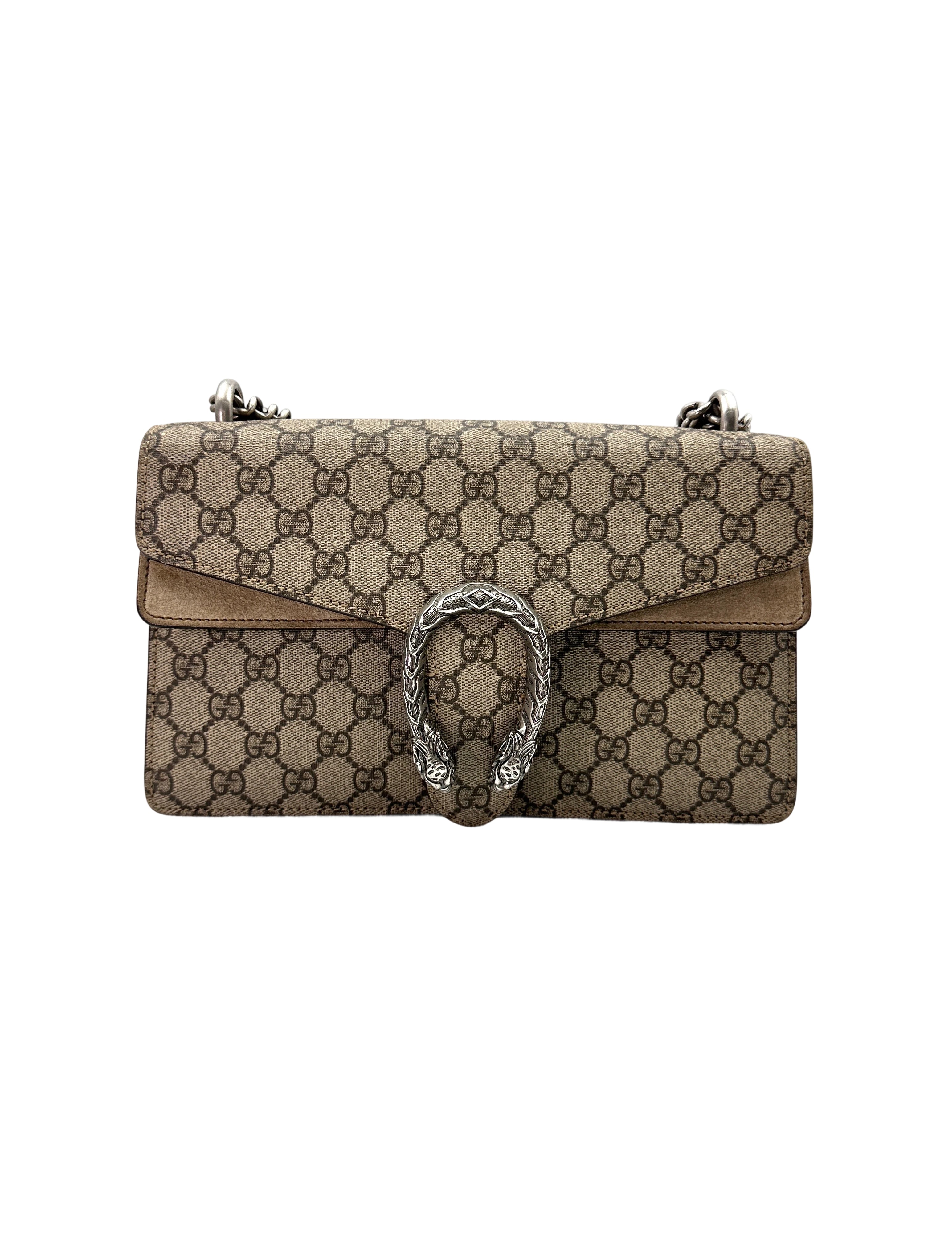 Gucci Dionysus GG Supreme Canvas Medium Size Shoulder Bag With Brown Trim GG943