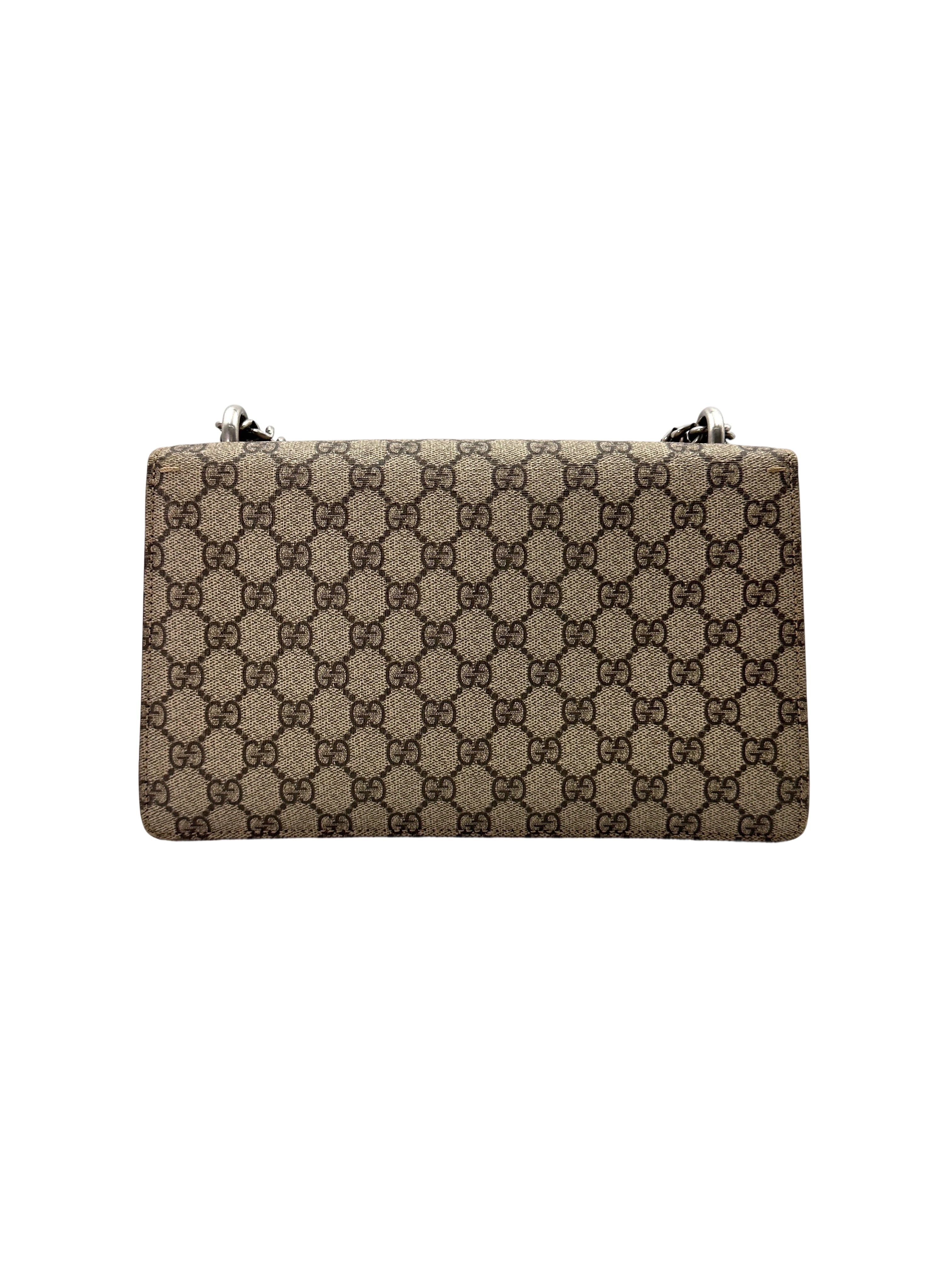 Gucci Dionysus GG Supreme Canvas Medium Size Shoulder Bag With Brown Trim GG943
