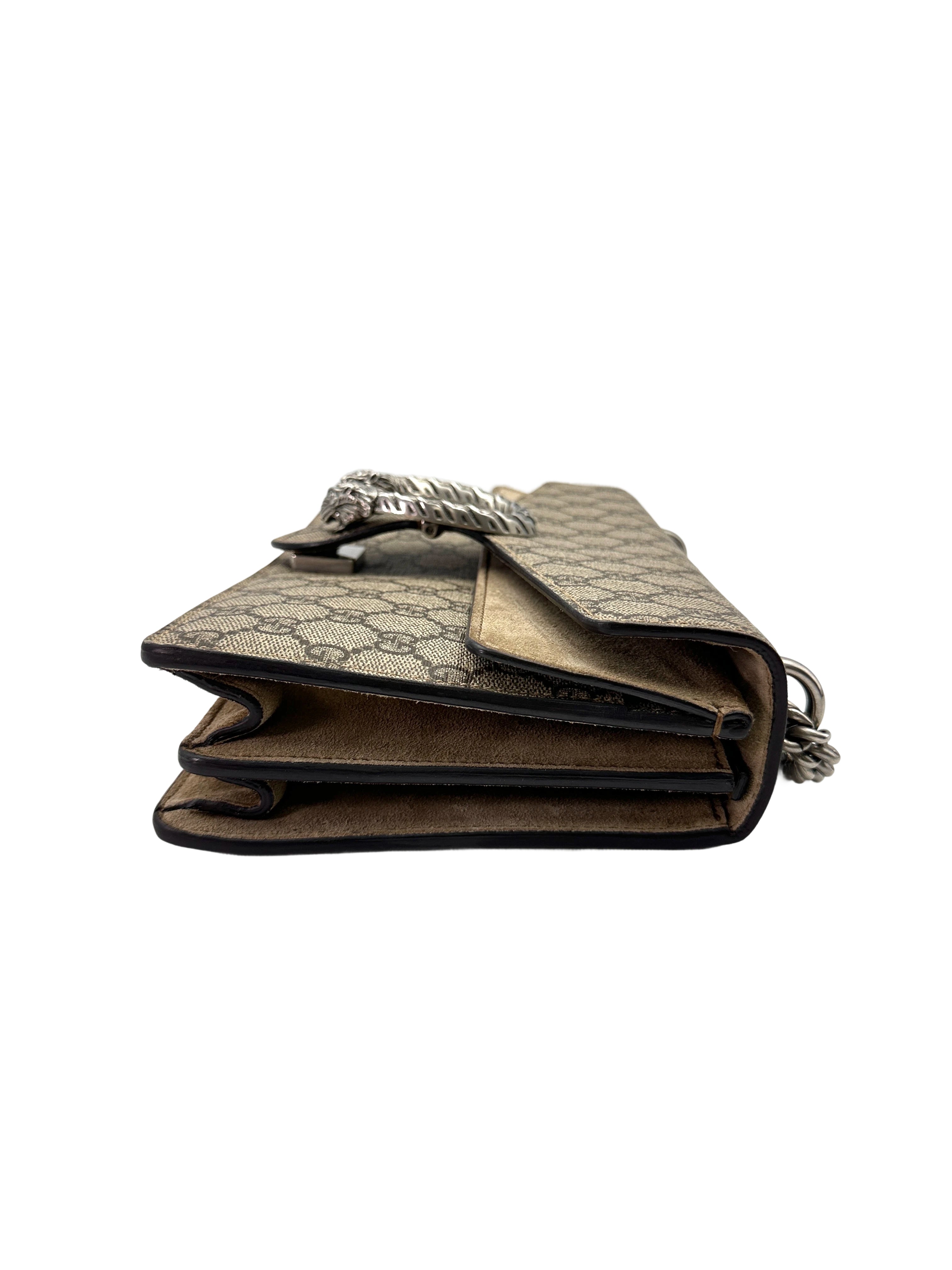 Gucci Dionysus GG Supreme Canvas Medium Size Shoulder Bag With Brown Trim GG943