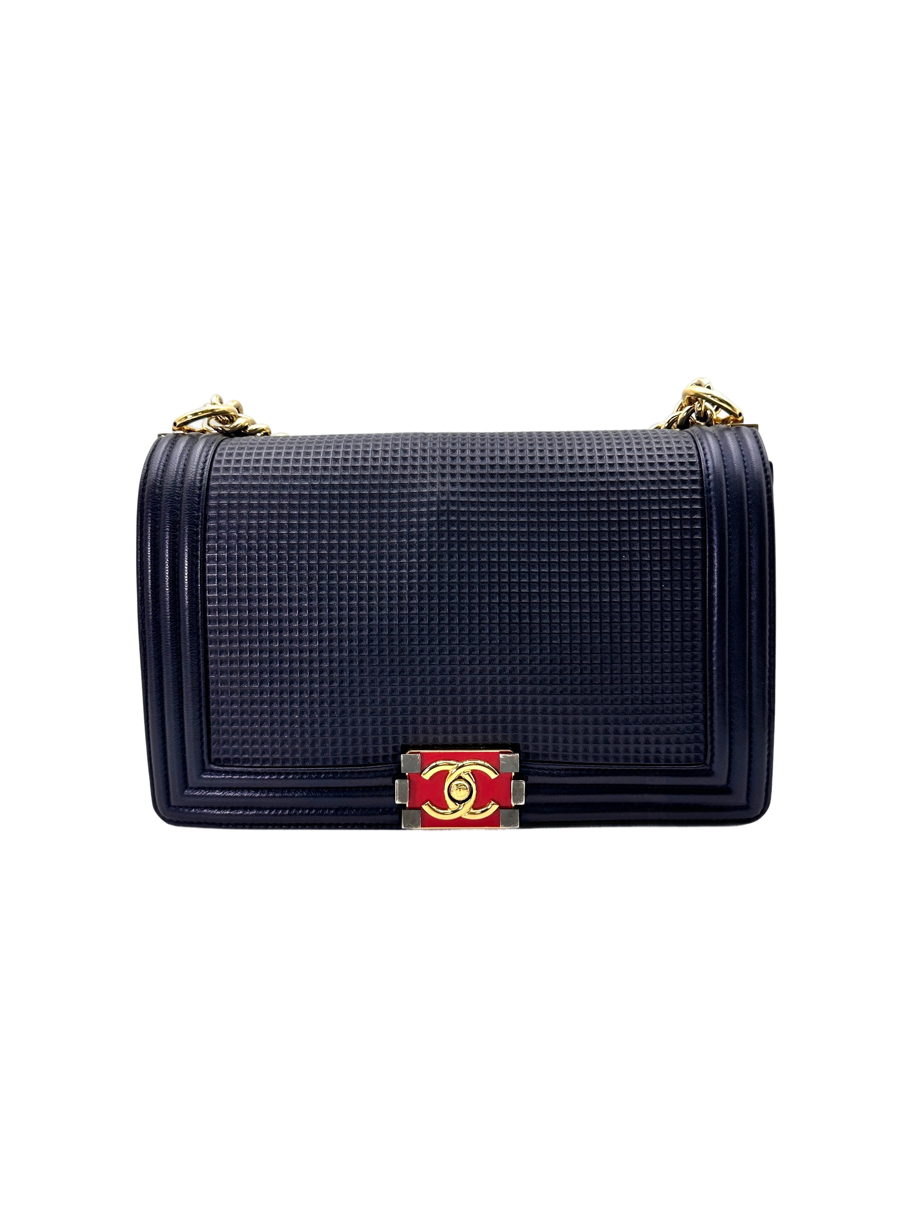 Chanel LeBoy Cube Navy Quilted Calfskin Large Size Flap Bag(18***32) CC1914