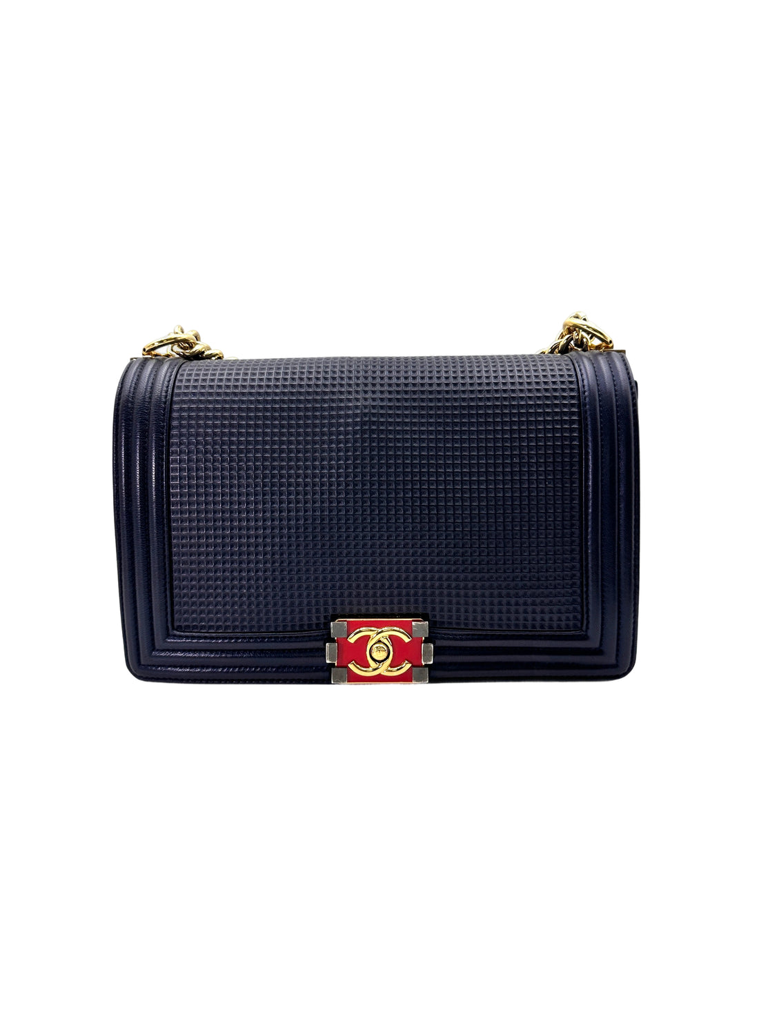 Chanel LeBoy Cube Navy Quilted Calfskin Large Size Flap Bag(18***32) CC1914