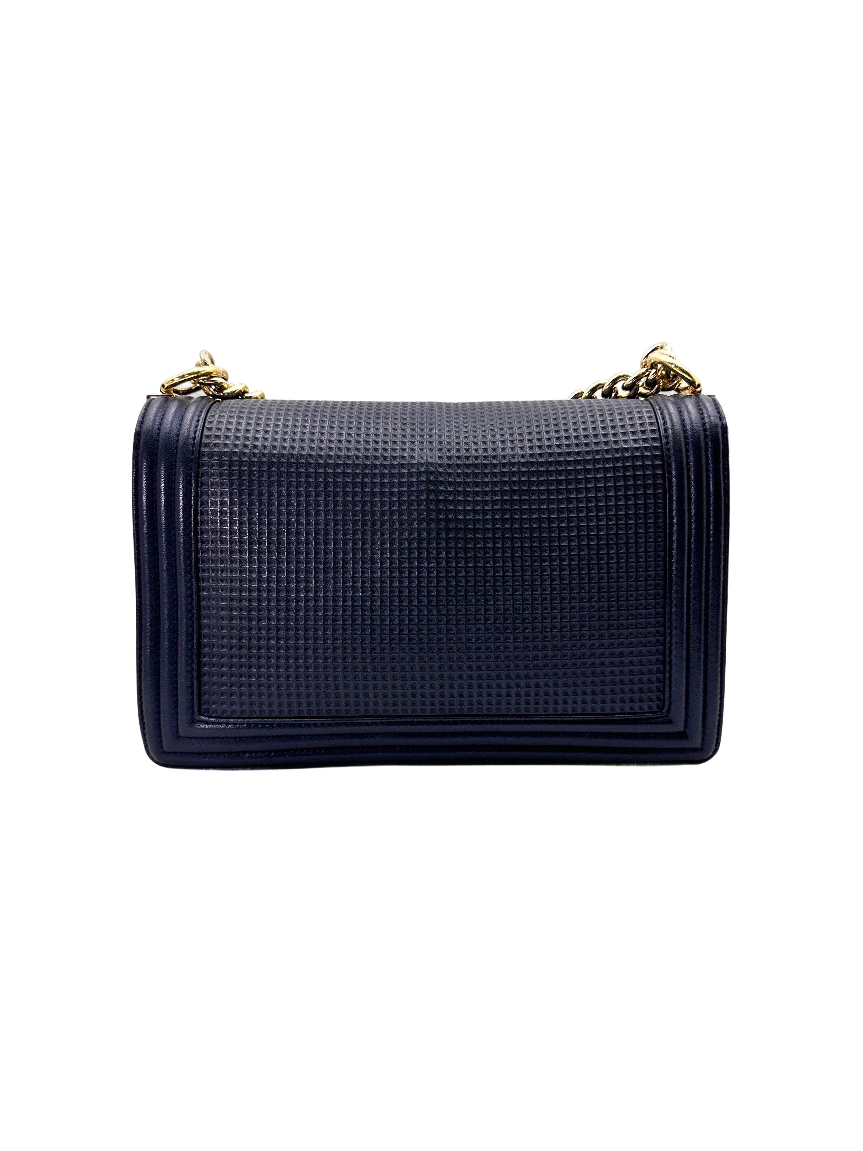 Chanel LeBoy Cube Navy Quilted Calfskin Large Size Flap Bag(18***32) CC1914