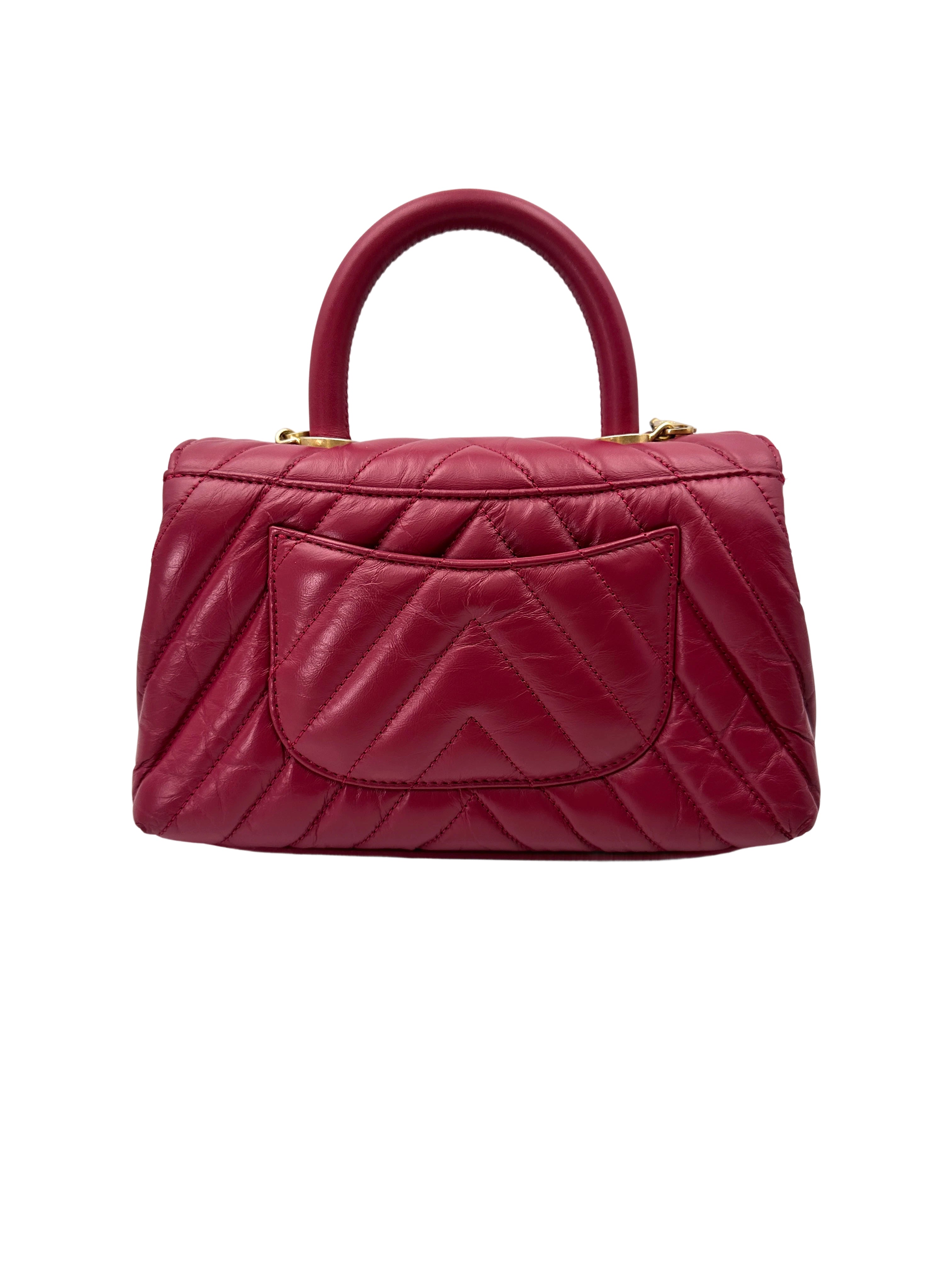 Chanel CoCo Handle Red Chevron Quilted Leather Small Size Shoulder Bag(26***49) CC1915