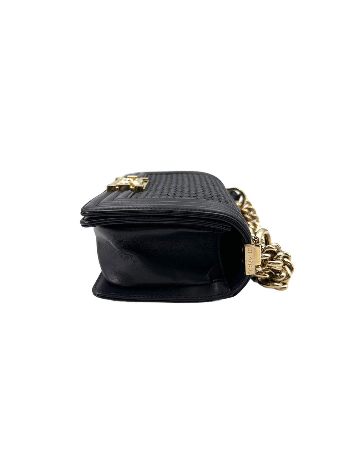Chanel LeBoy Navy Braided Woven Leather Small Size Flap Bag With Gold Buckle(26***04) CC1919