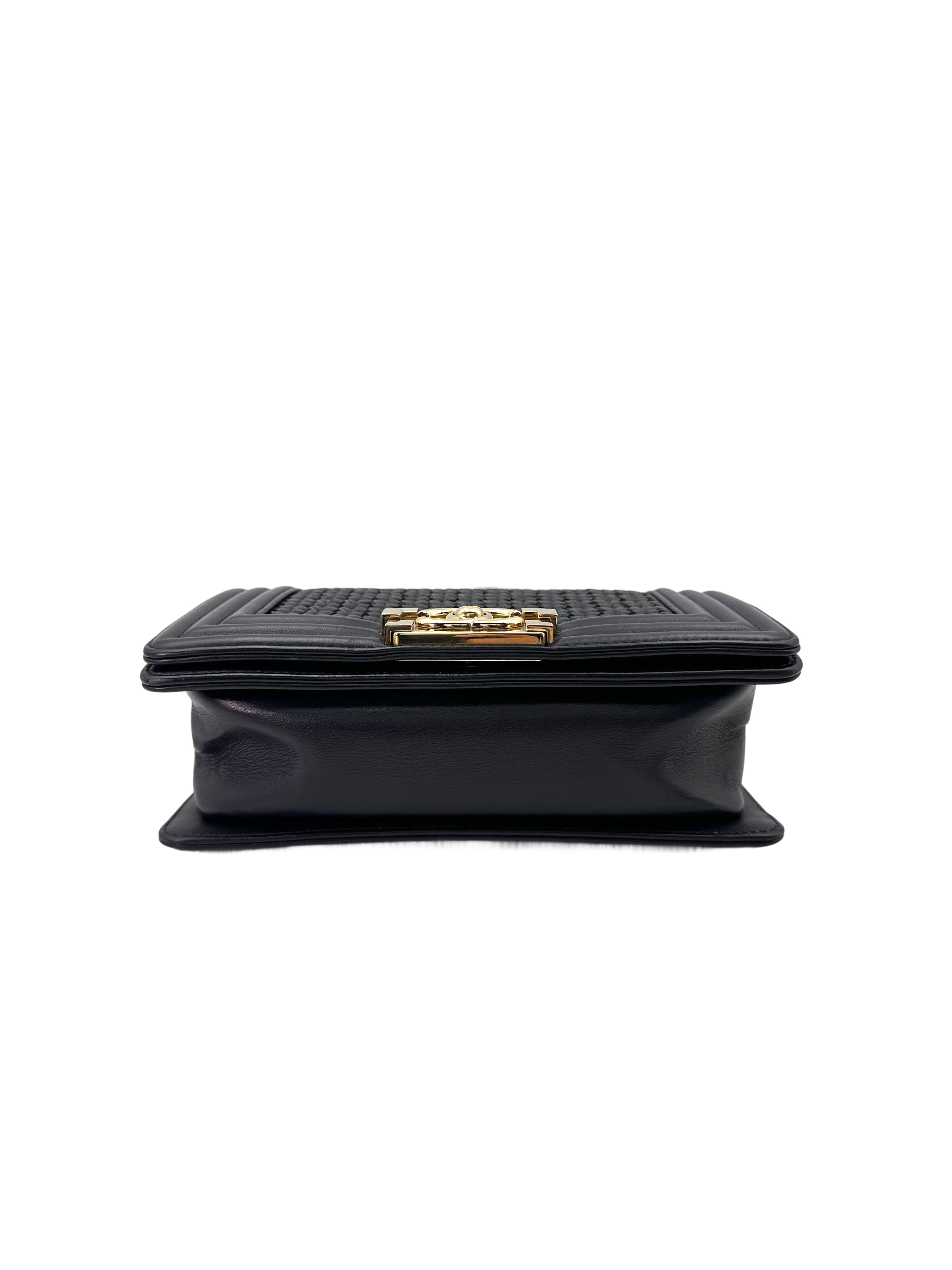 Chanel LeBoy Navy Braided Woven Leather Small Size Flap Bag With Gold Buckle(26***04) CC1919