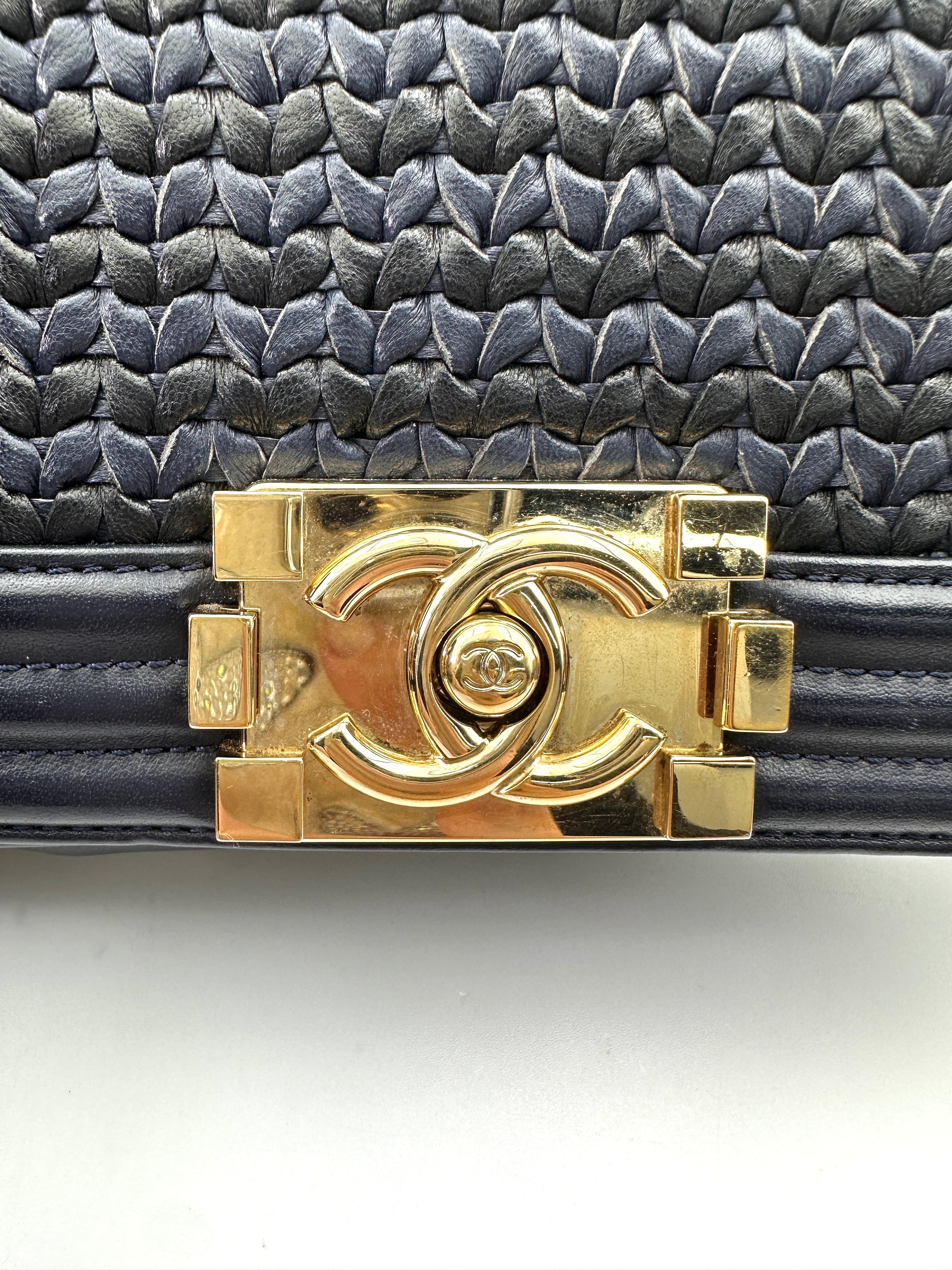 Chanel LeBoy Navy Braided Woven Leather Small Size Flap Bag With Gold Buckle(26***04) CC1919