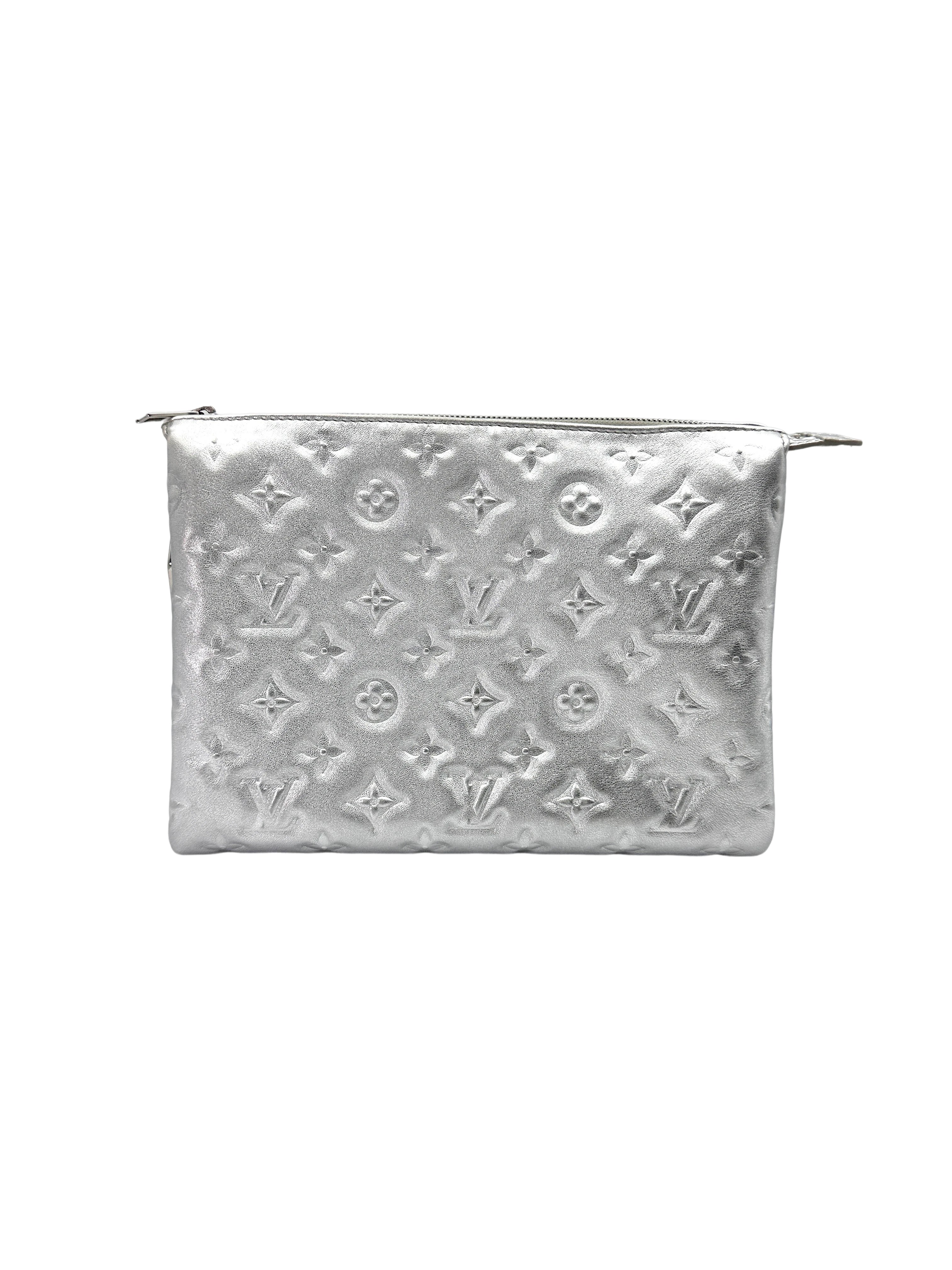 Louis Vuitton Coussin PM Silver Monogram Embossed Leather Shoulder Bag LV2676