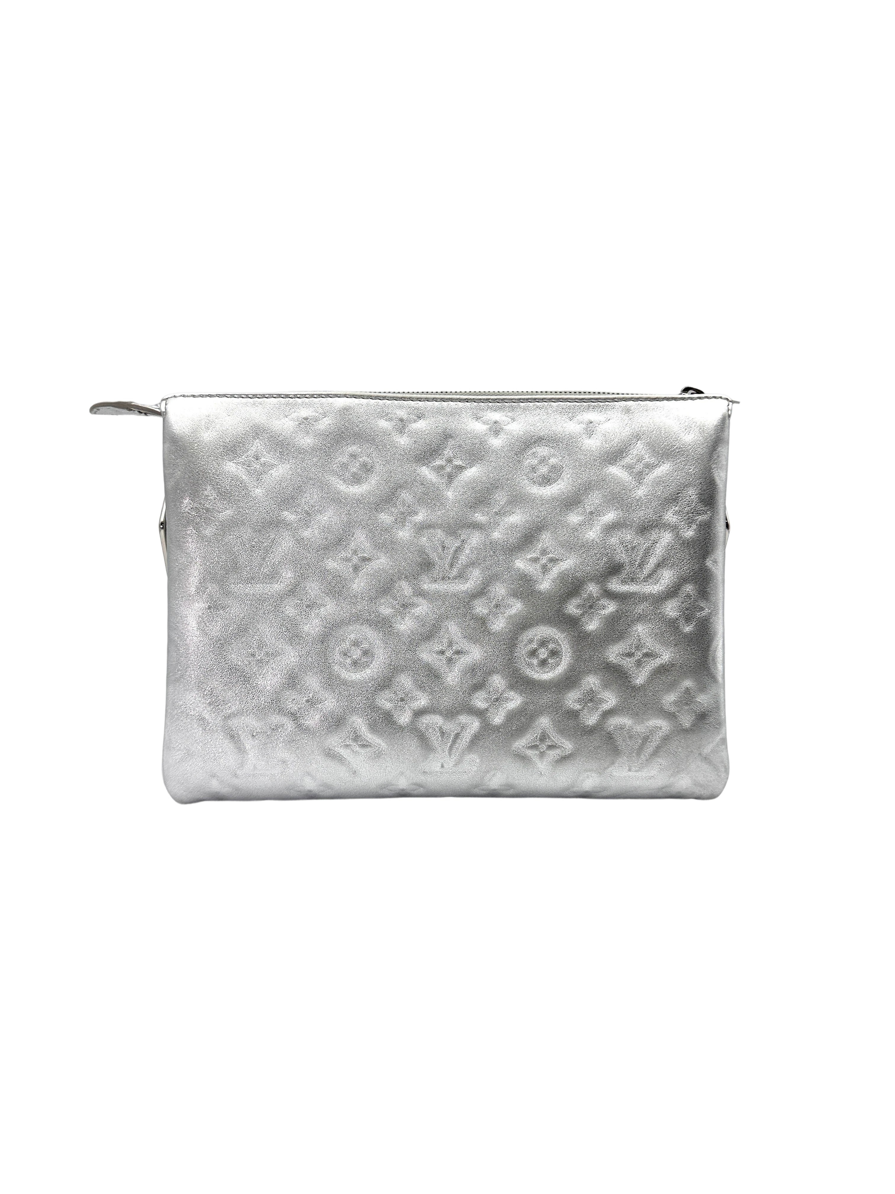 Louis Vuitton Coussin PM Silver Monogram Embossed Leather Shoulder Bag LV2676