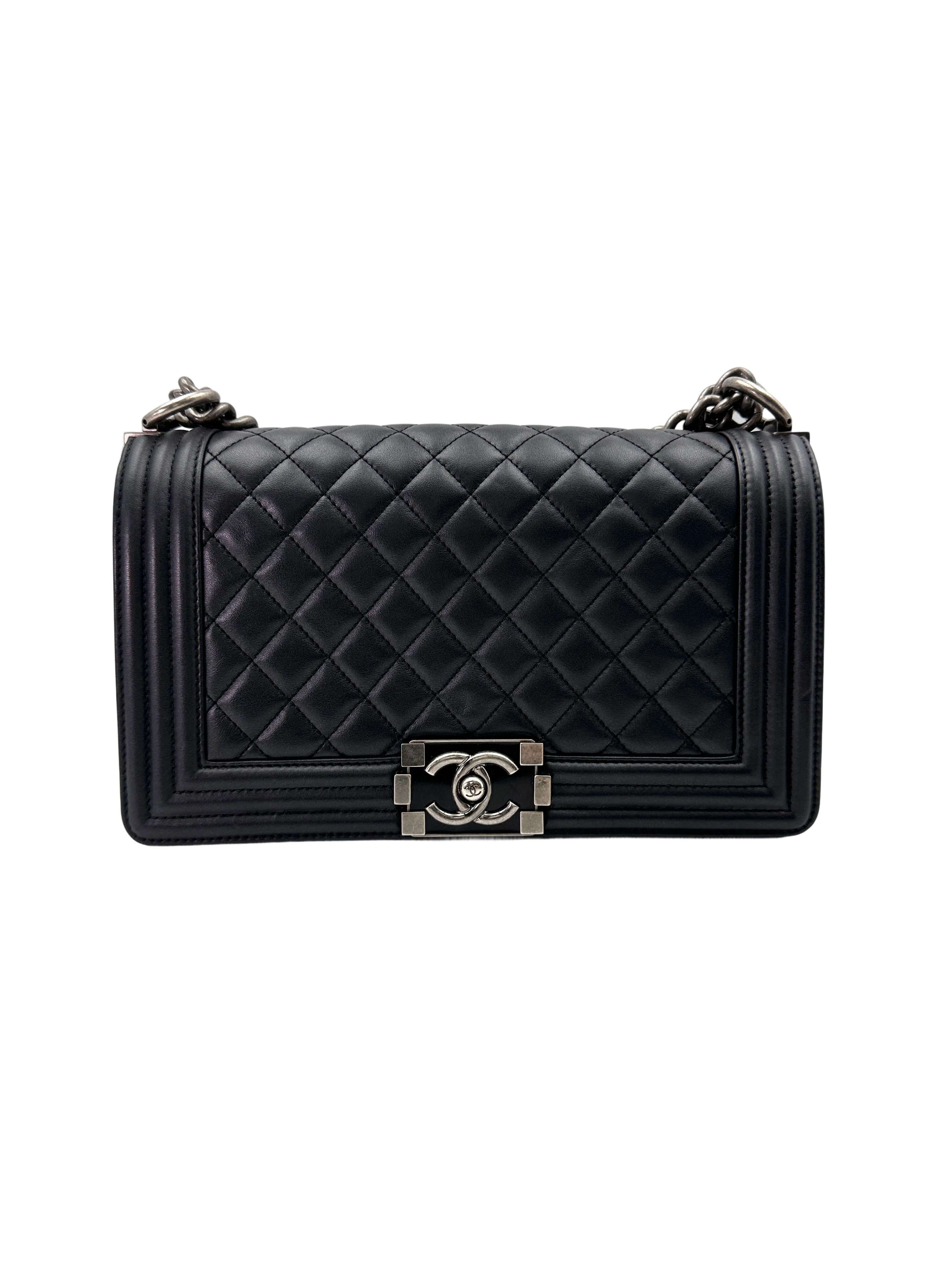Chanel LeBoy Black Quilted Leather Medium Size Flap Bag With Silver Buckle(19***49) CC1921