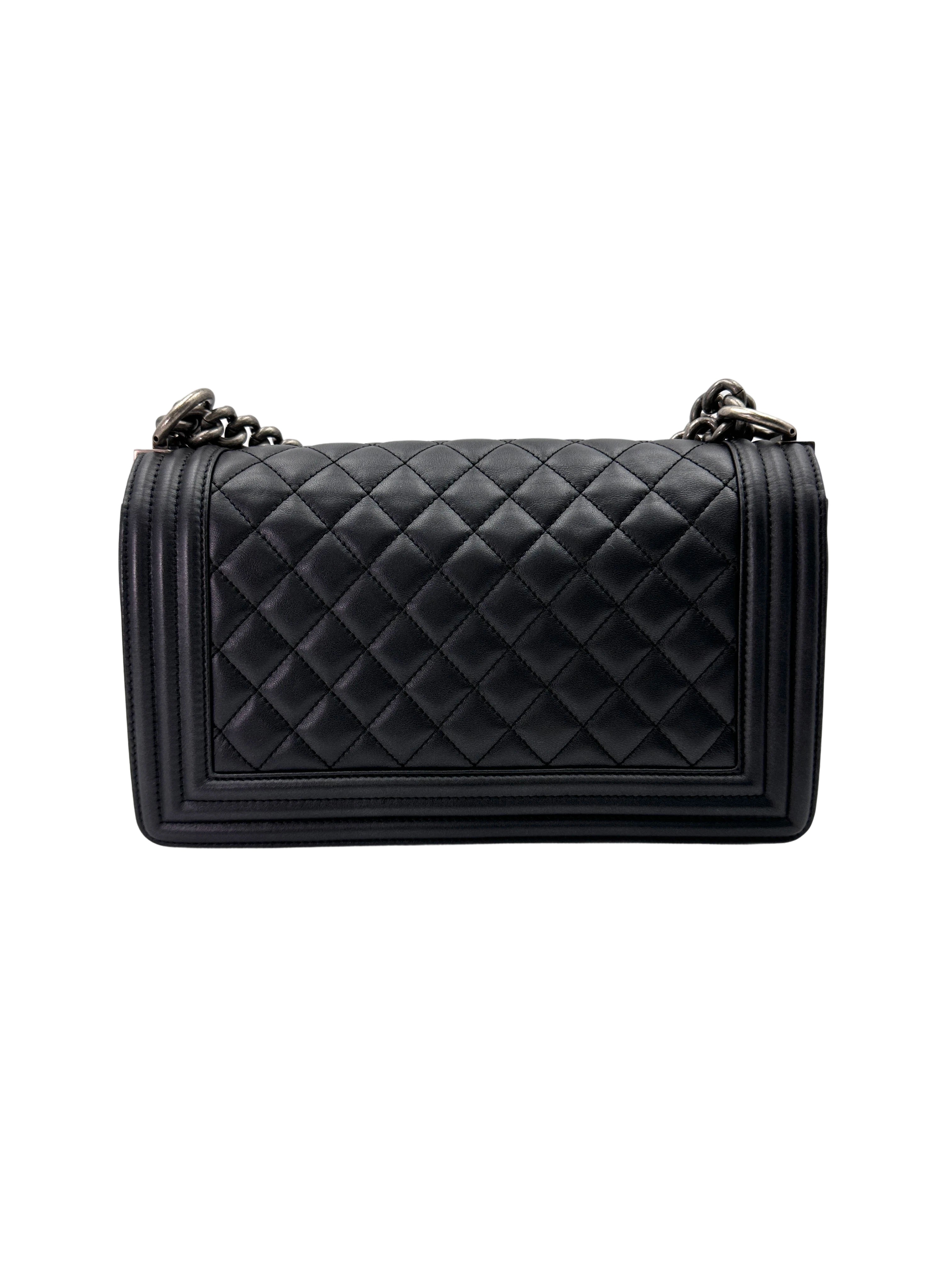 Chanel LeBoy Black Quilted Leather Medium Size Flap Bag With Silver Buckle(19***49) CC1921