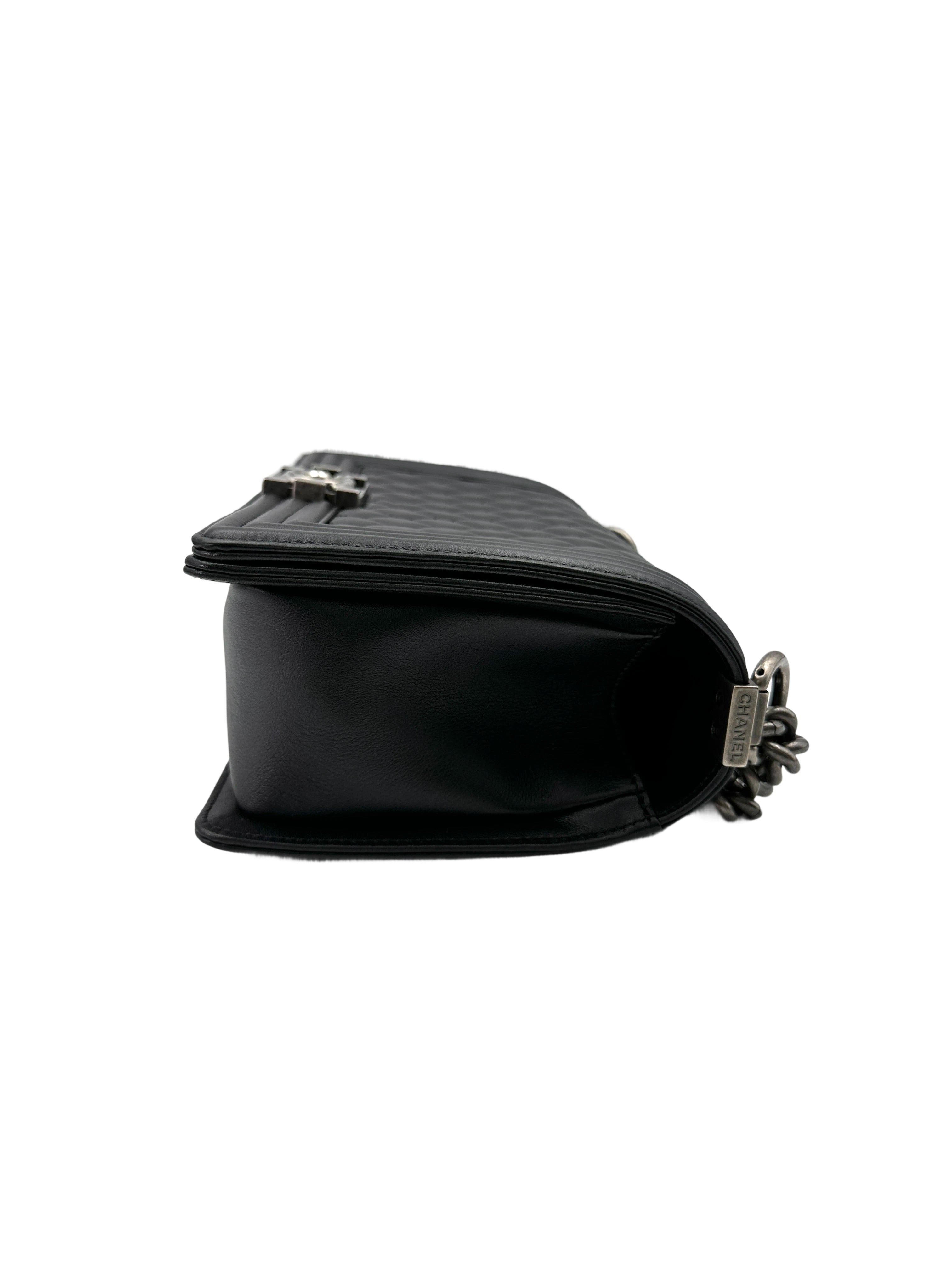 Chanel LeBoy Black Quilted Leather Medium Size Flap Bag With Silver Buckle(19***49) CC1921