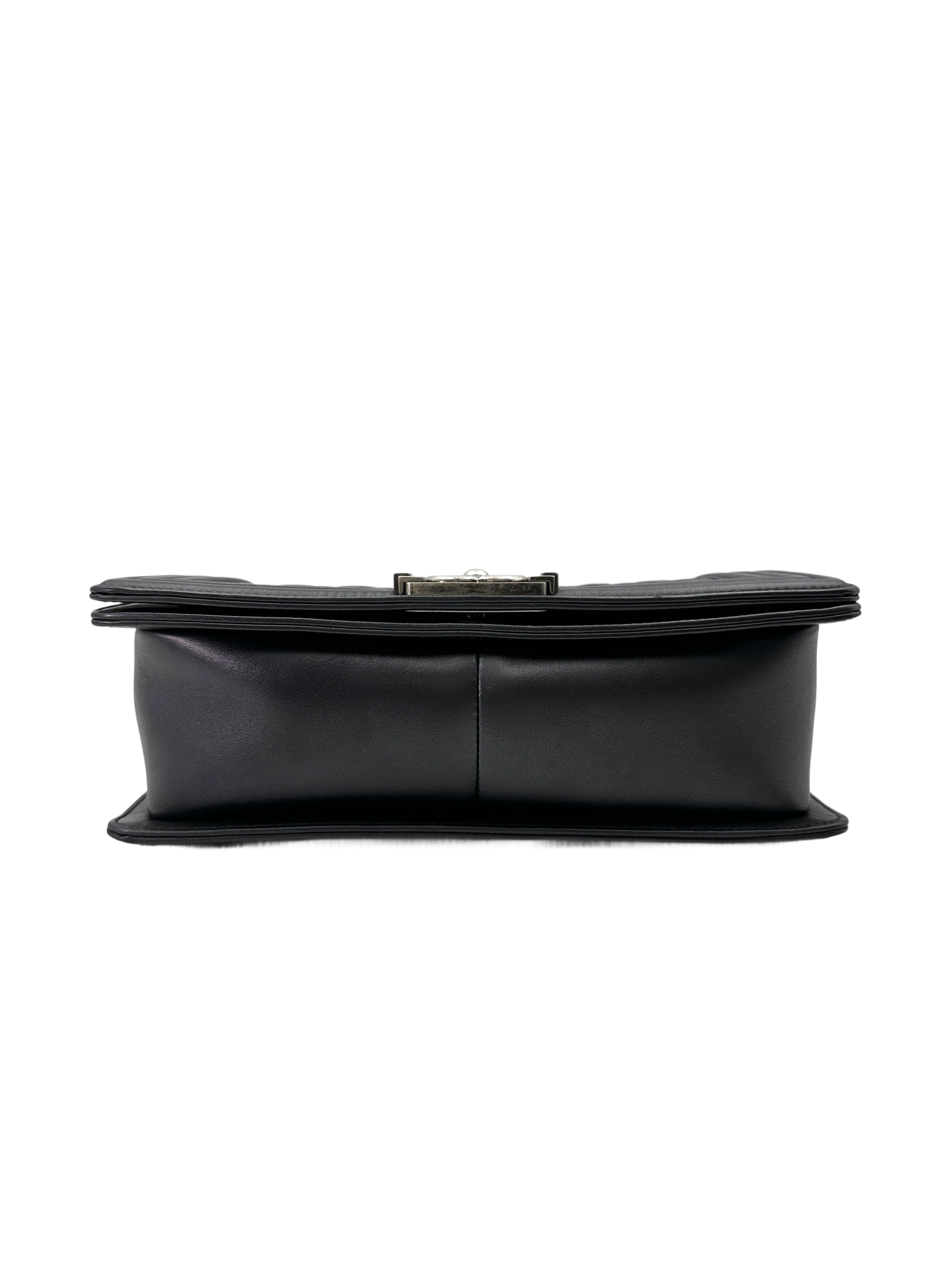 Chanel LeBoy Black Quilted Leather Medium Size Flap Bag With Silver Buckle(19***49) CC1921