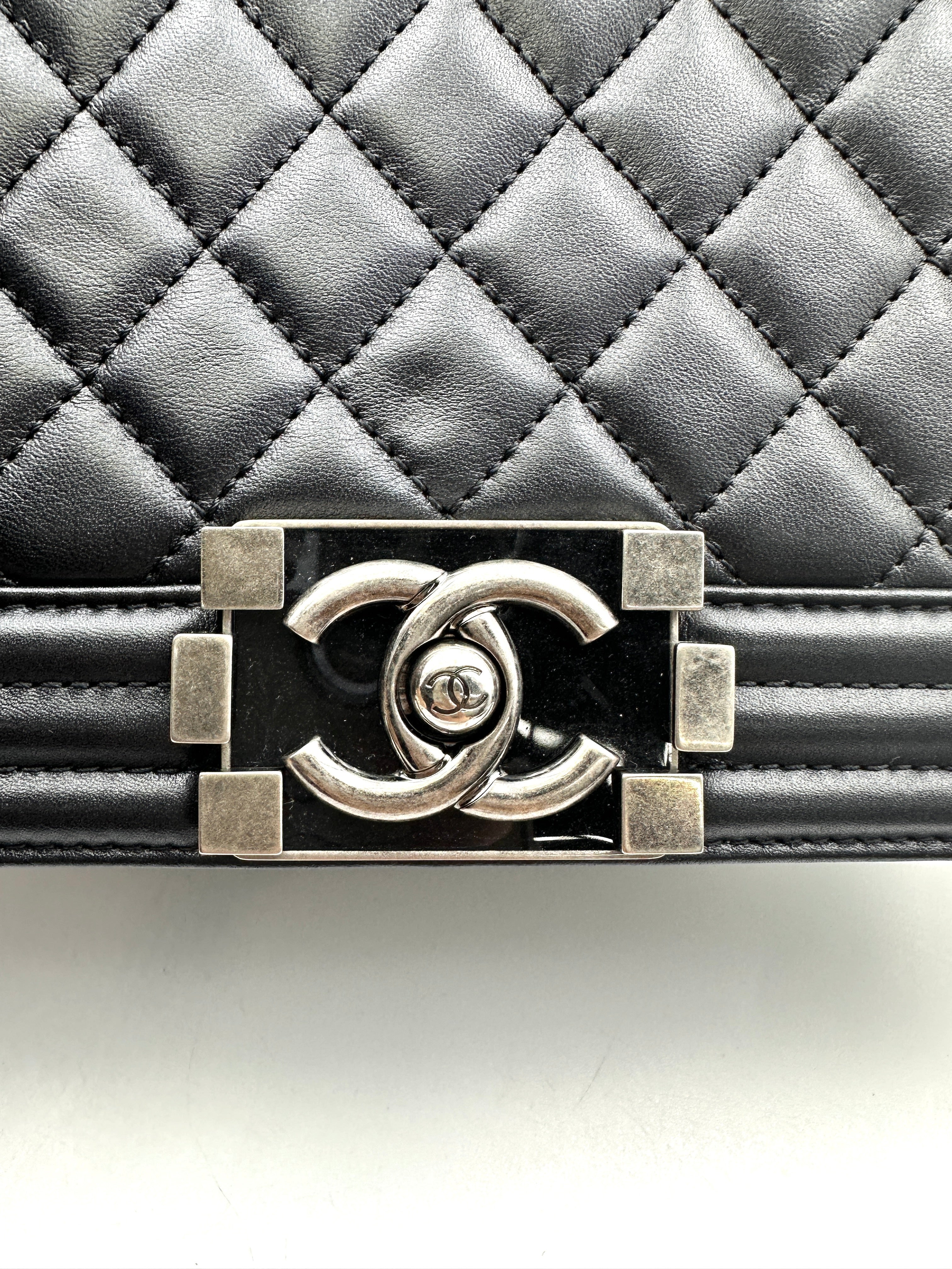 Chanel LeBoy Black Quilted Leather Medium Size Flap Bag With Silver Buckle(19***49) CC1921