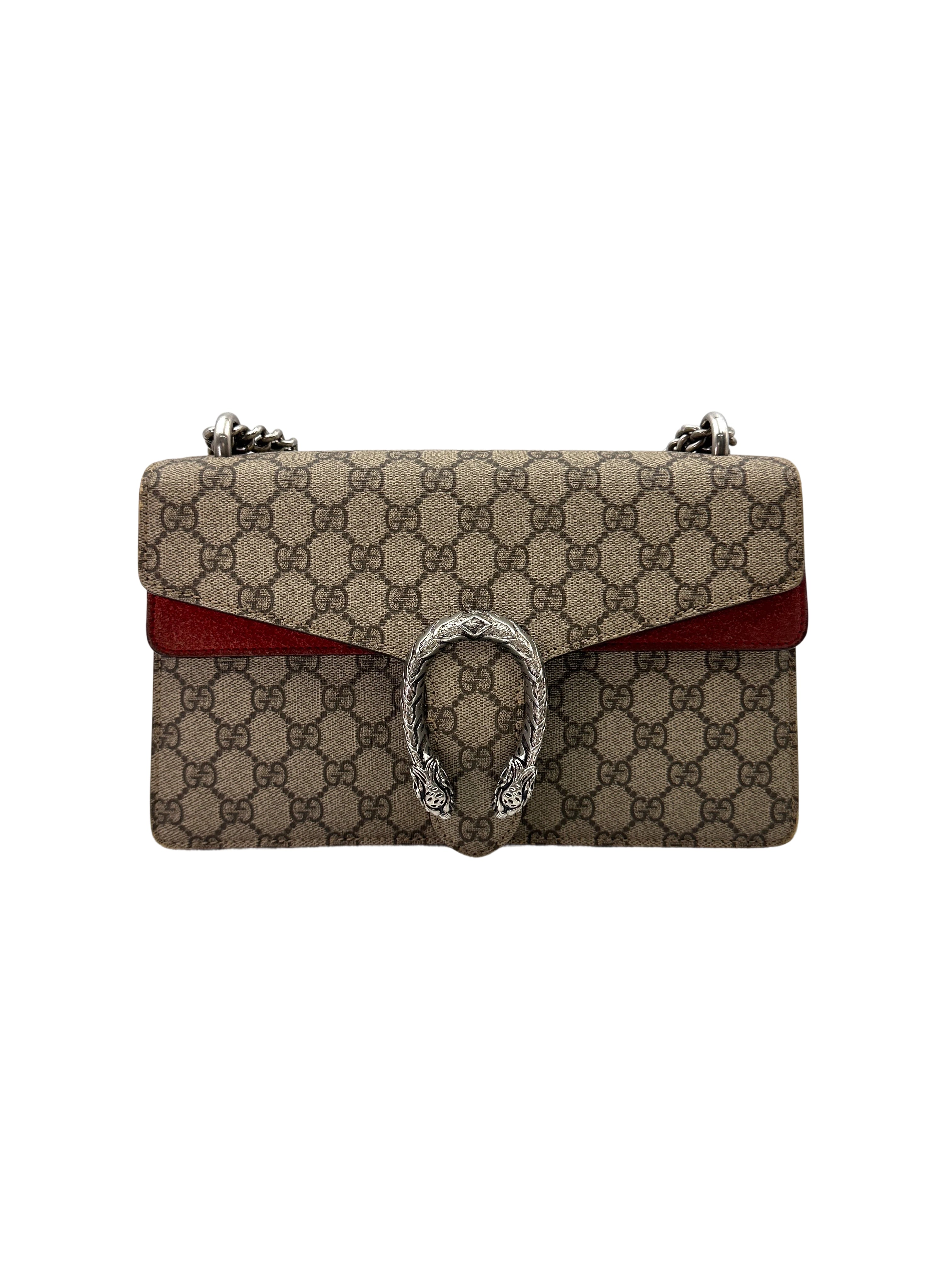Gucci Dionysus GG Supreme Canvas Medium Size Shoulder Bag With Red Tirm GG947