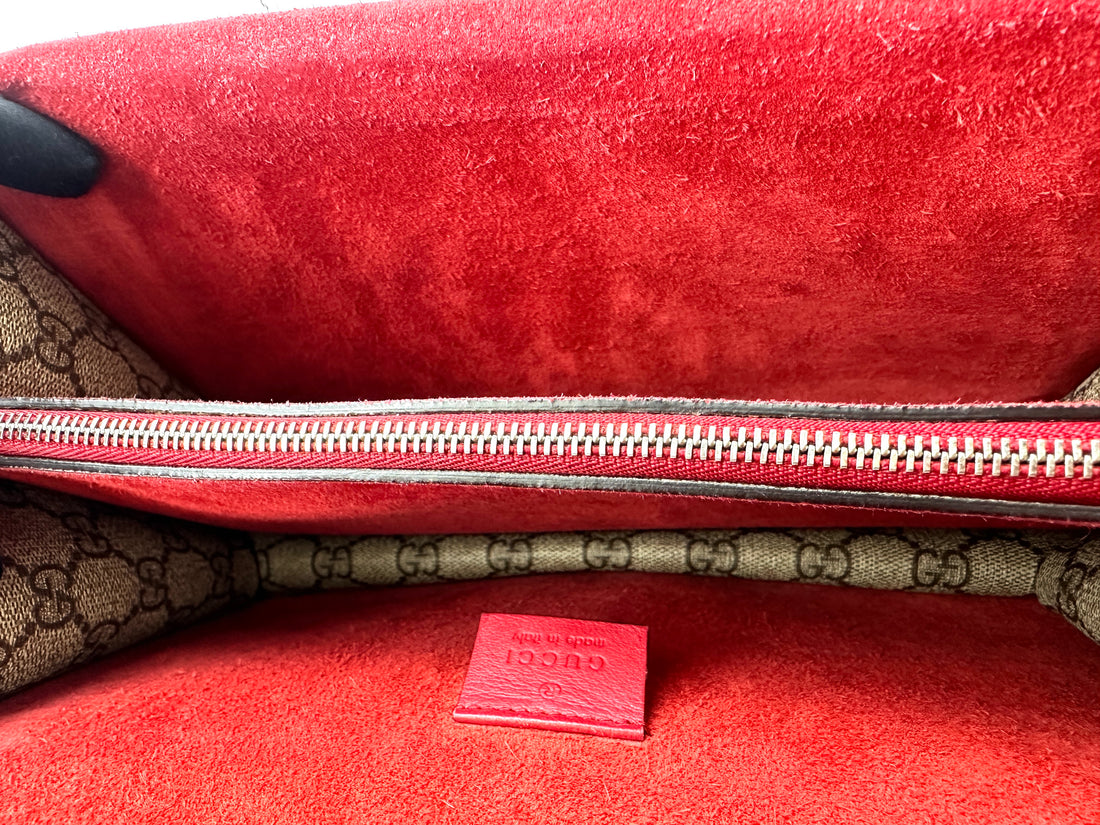 Gucci Dionysus GG Supreme Canvas Medium Size Shoulder Bag With Red Tirm GG947