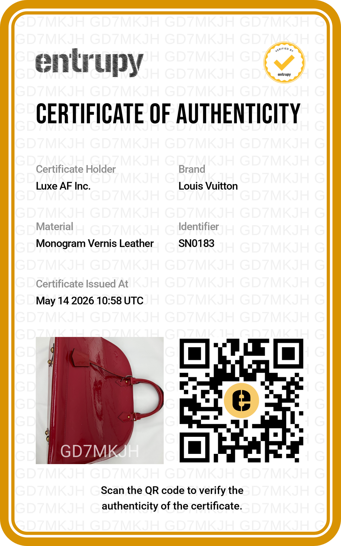 Louis Vuitton Alma Red Monogram Vernis Leather Handle Bag LV2680