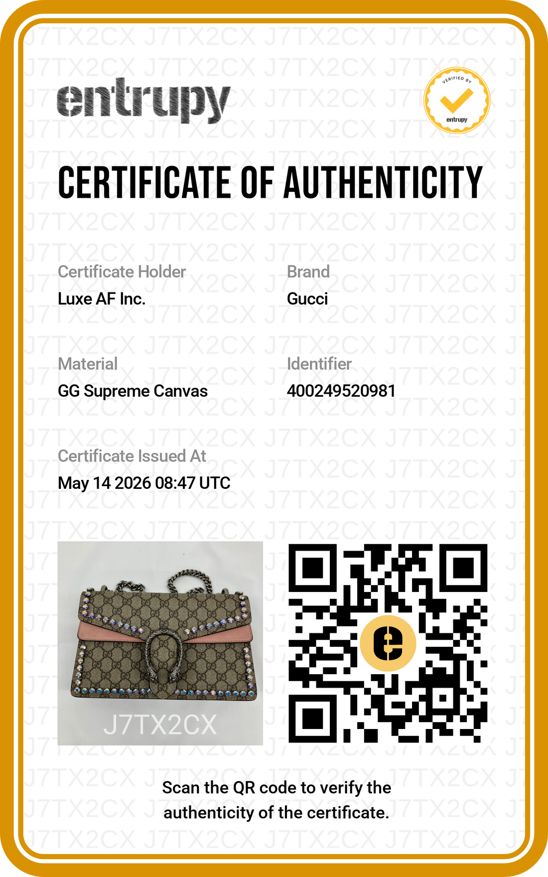 Gucci Dionysus GG Supreme Crystal Canvas Shoulder Bag GG948