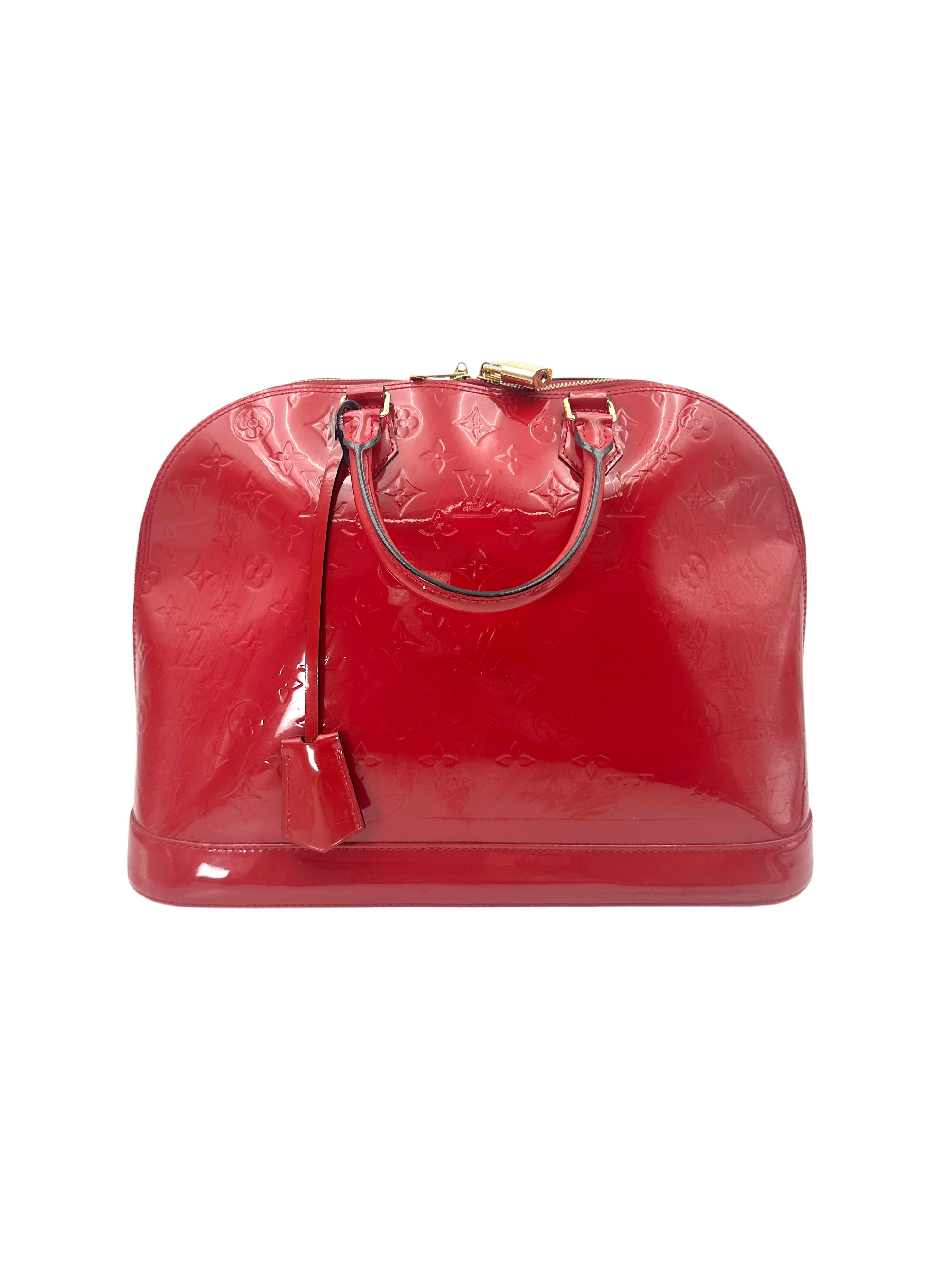 Louis Vuitton Alma Red Monogram Vernis Leather Handle Bag LV2680