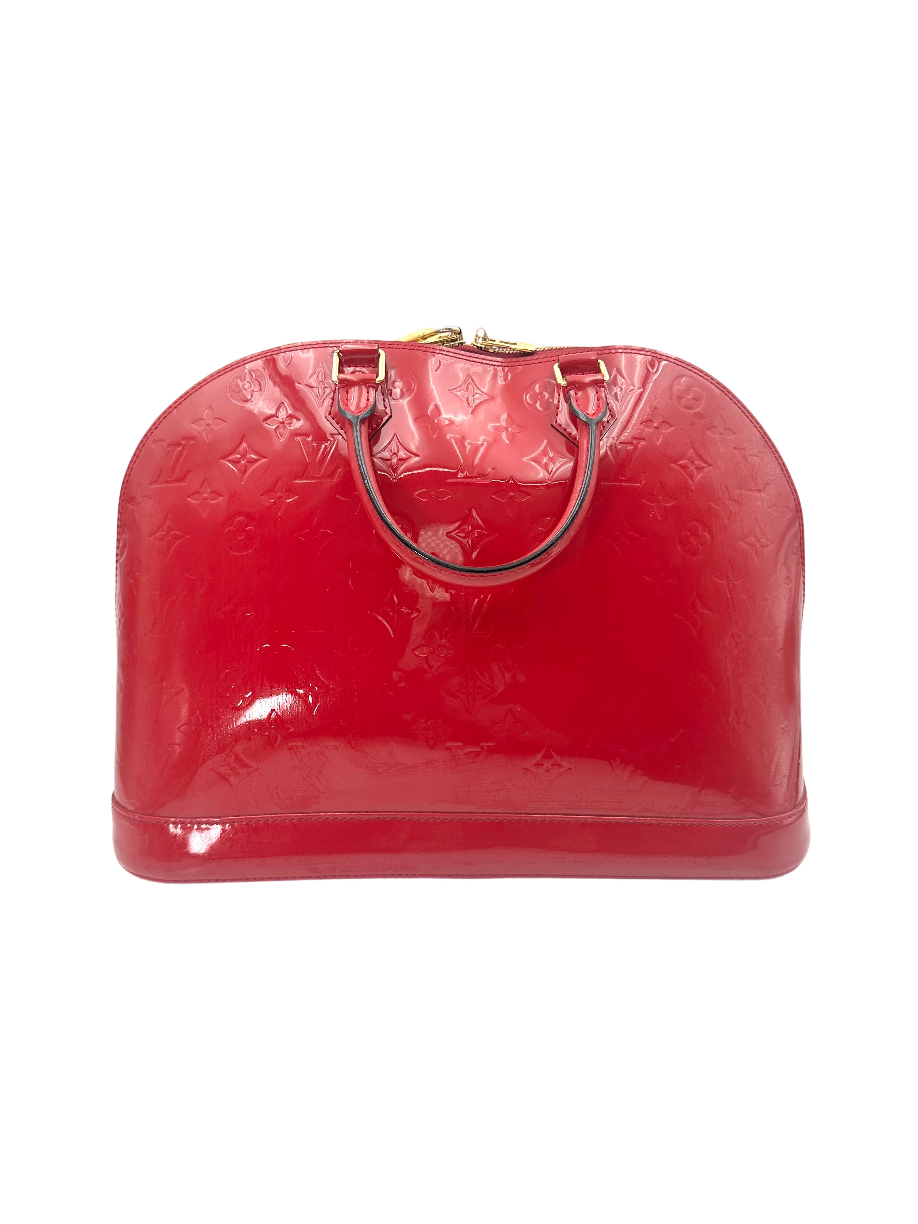 Louis Vuitton Alma Red Monogram Vernis Leather Handle Bag LV2680