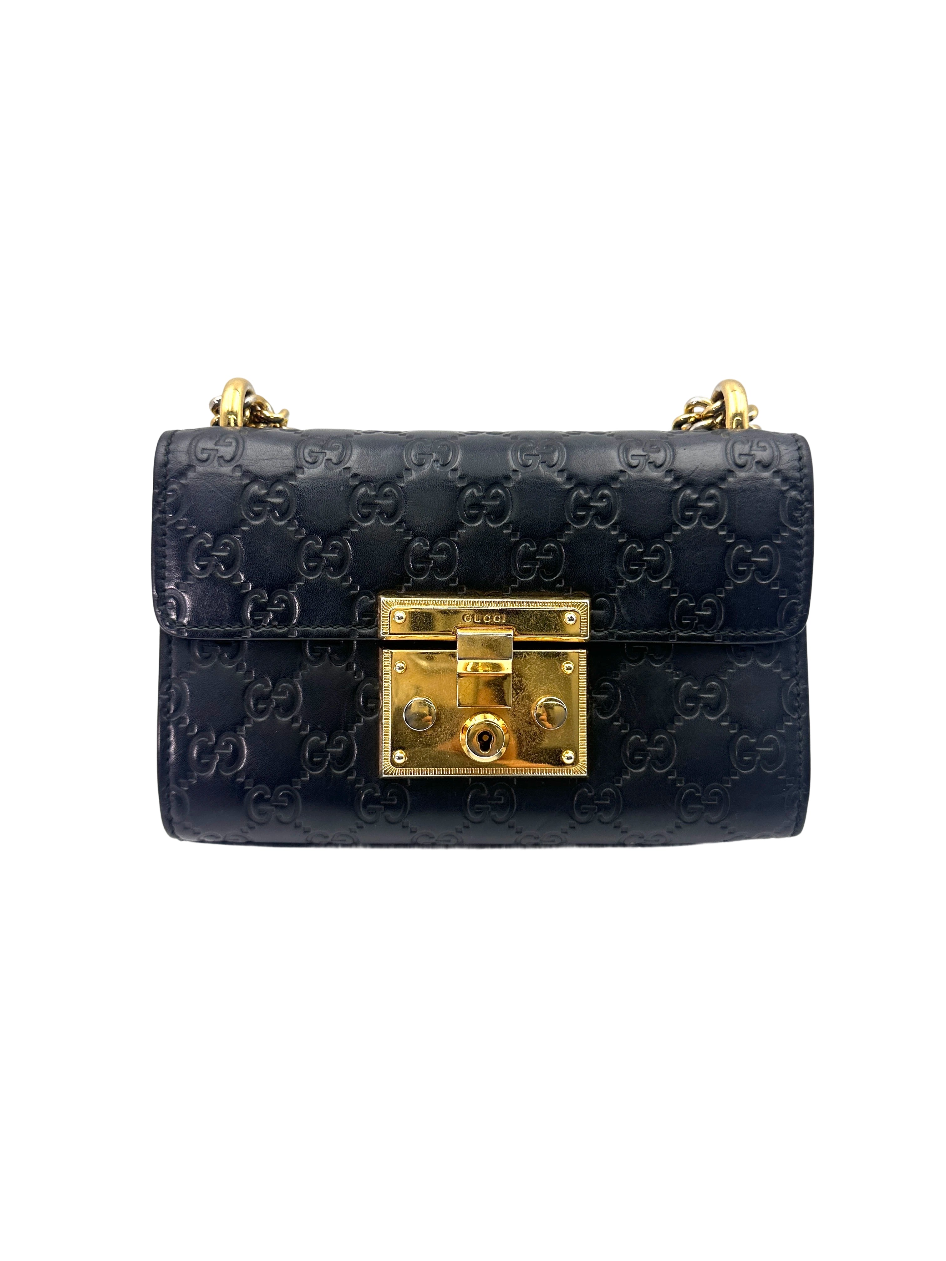 Gucci Padlock Black  Guccissima Leather Shoulder Bag GG949