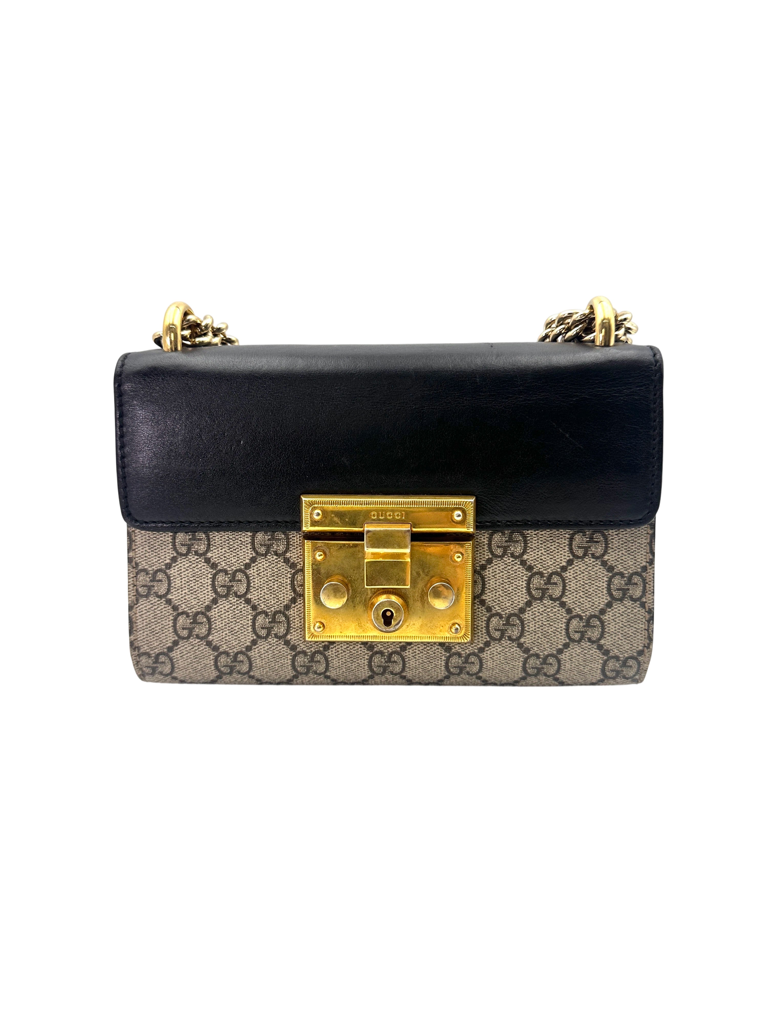 Gucci Padlock GG Canvas & Black Leather Small Size Shoulder Bag GG951