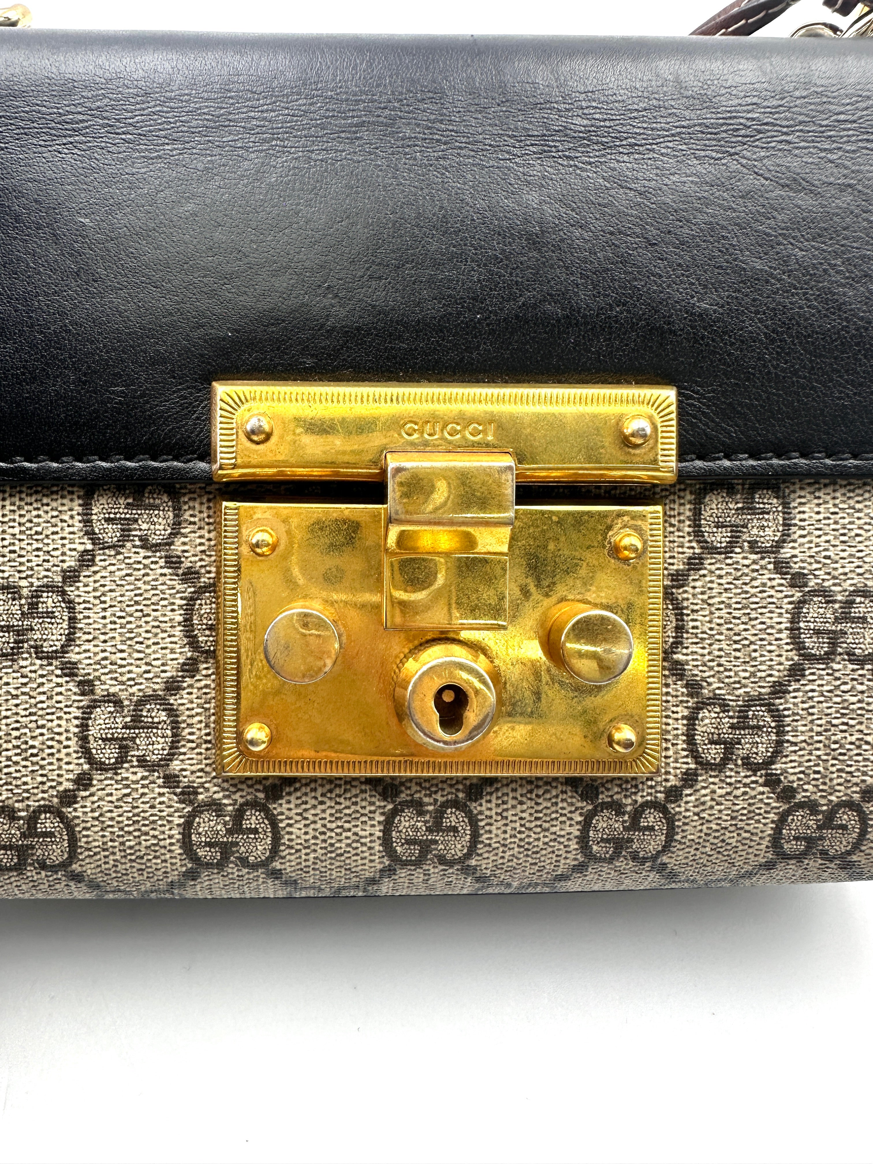 Gucci Padlock GG Canvas & Black Leather Small Size Shoulder Bag GG951