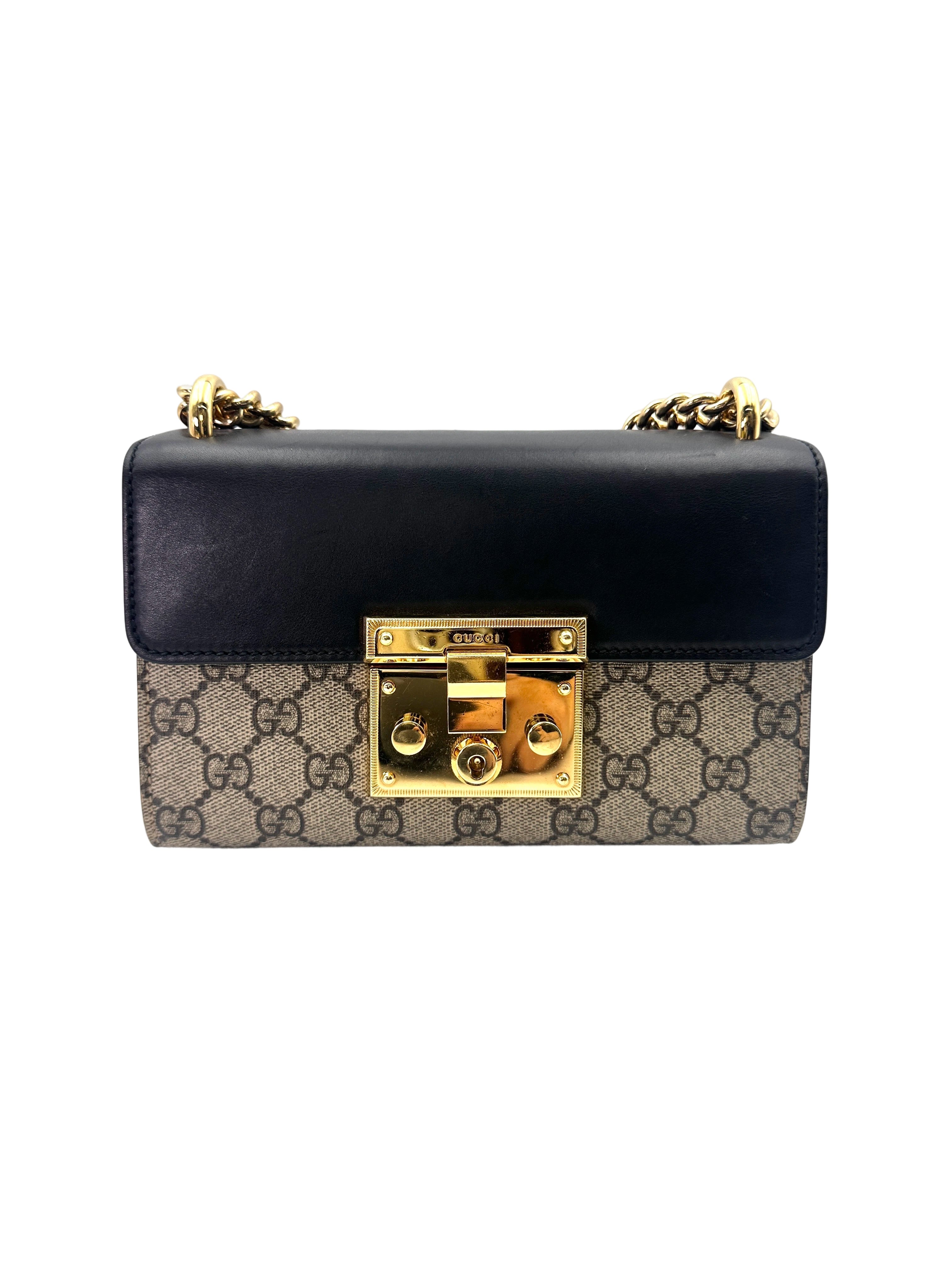 Gucci Padlock GG Canvas & Black Leather Small Size Shoulder Bag GG950