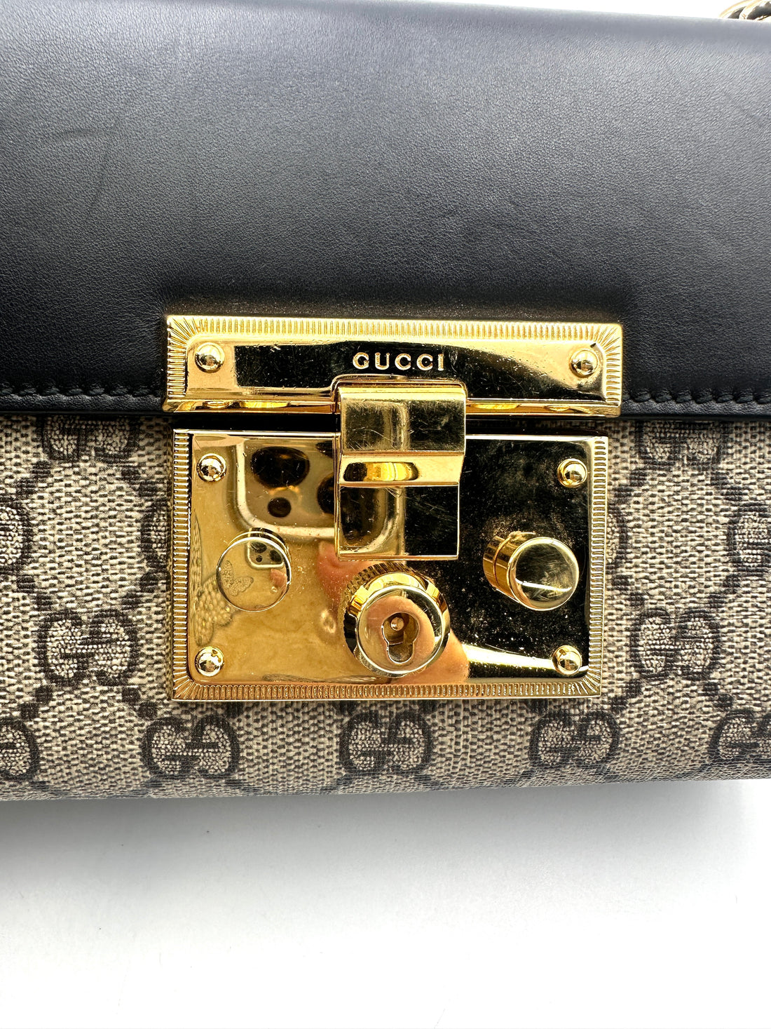 Gucci Padlock GG Canvas & Black Leather Small Size Shoulder Bag GG950