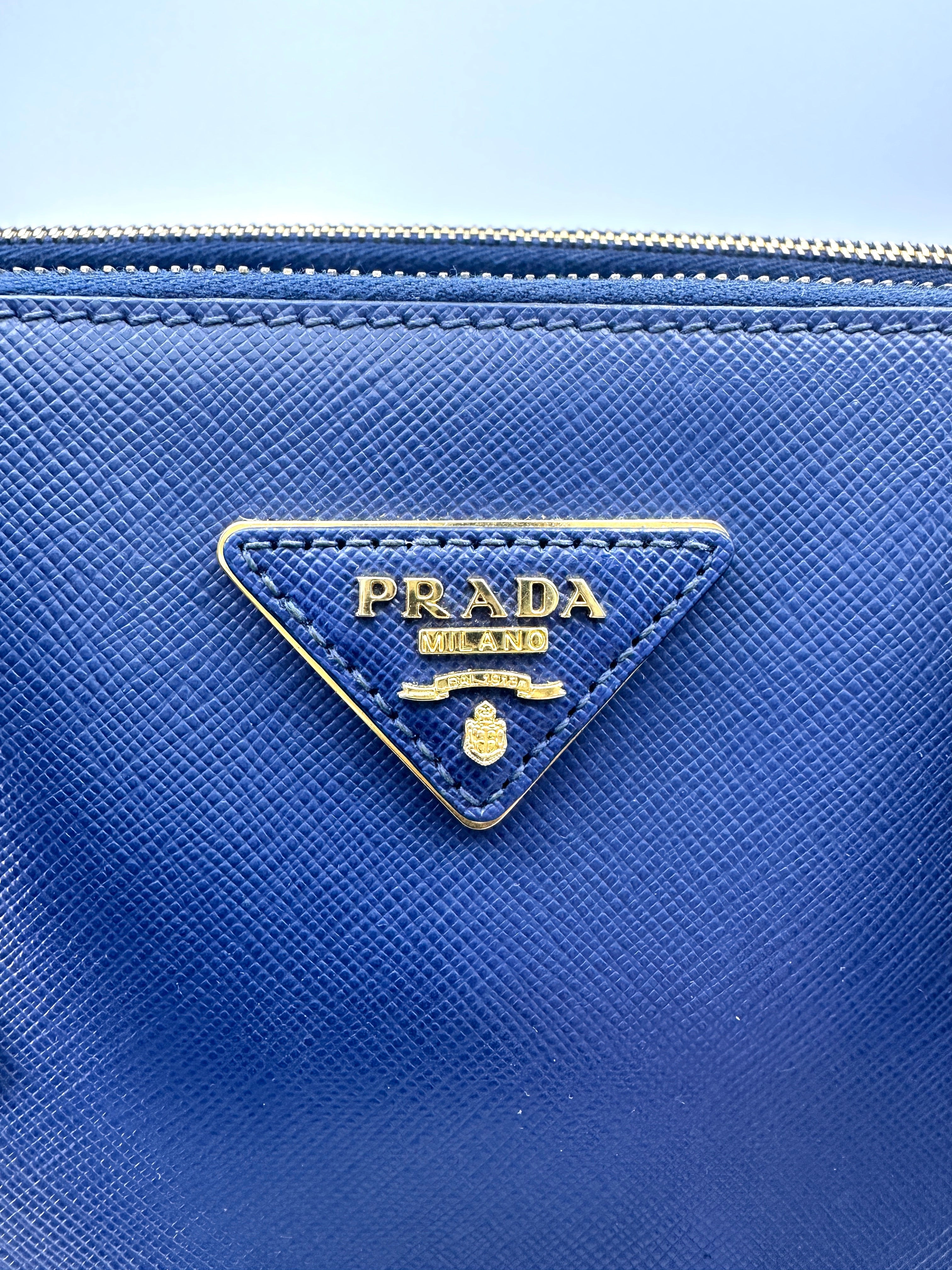 Prada Galleria Navy Saffiano Leather Handle Bag PR318