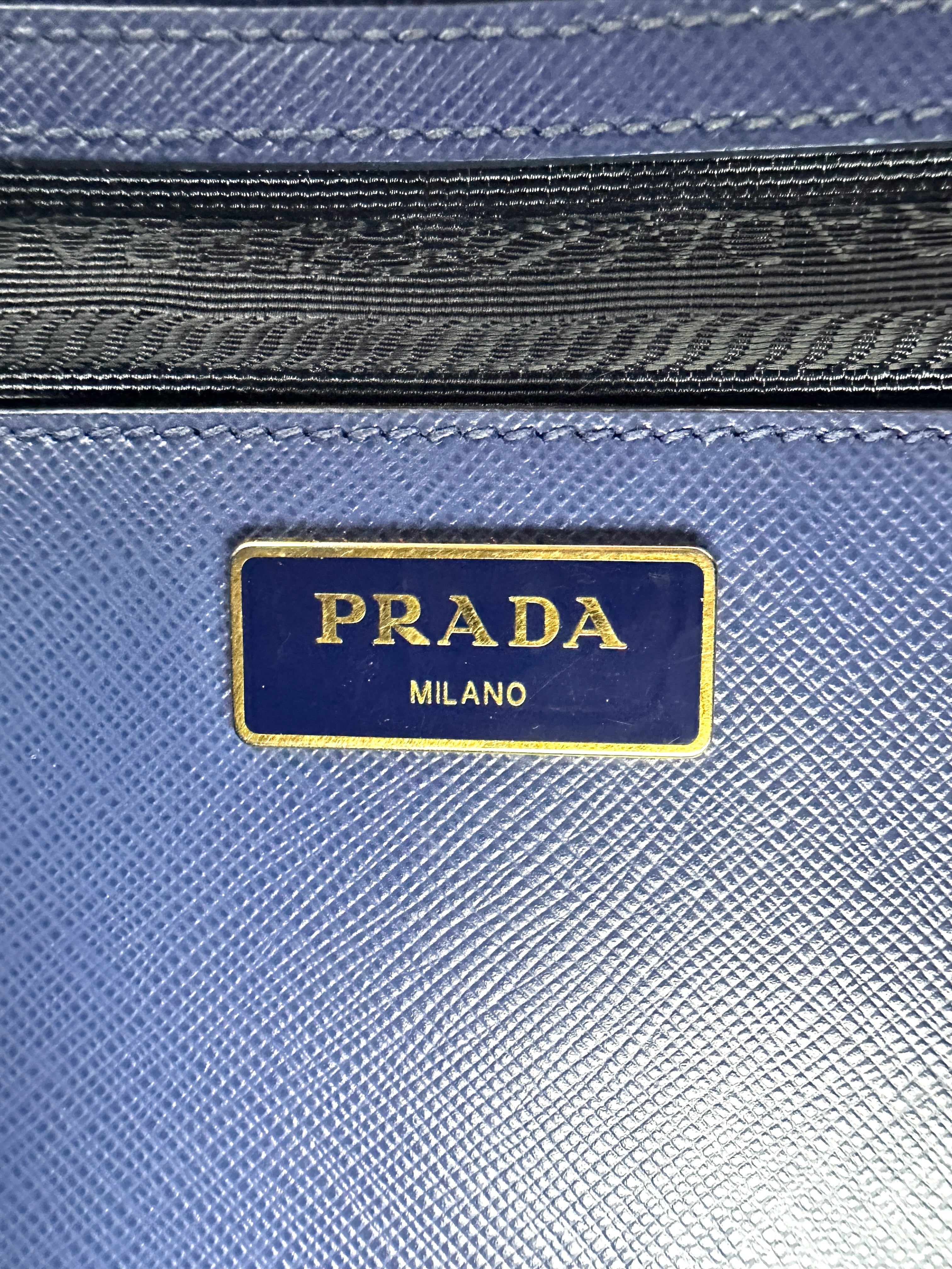 Prada Galleria Navy Saffiano Leather Handle Bag PR318