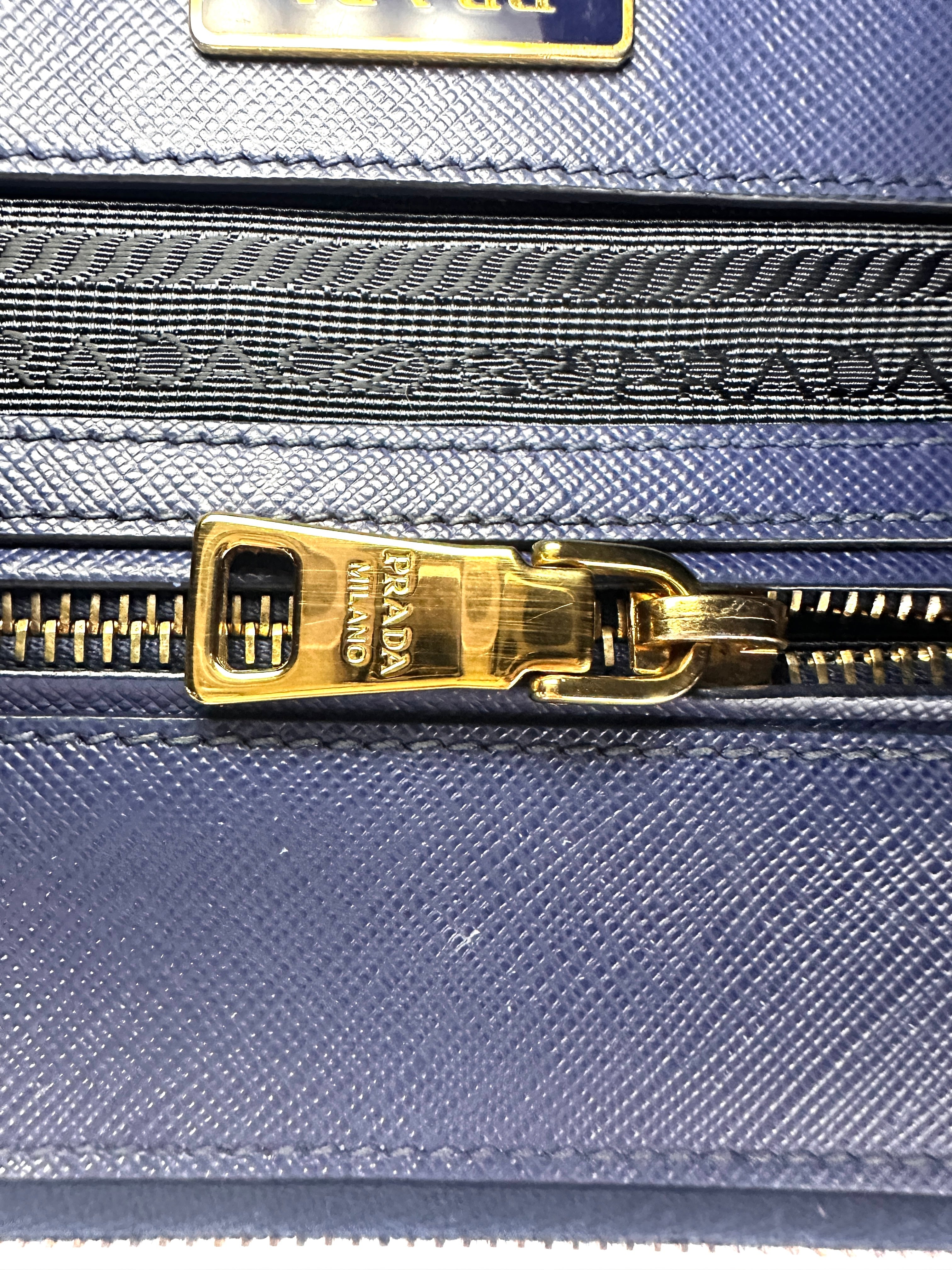 Prada Galleria Navy Saffiano Leather Handle Bag PR318
