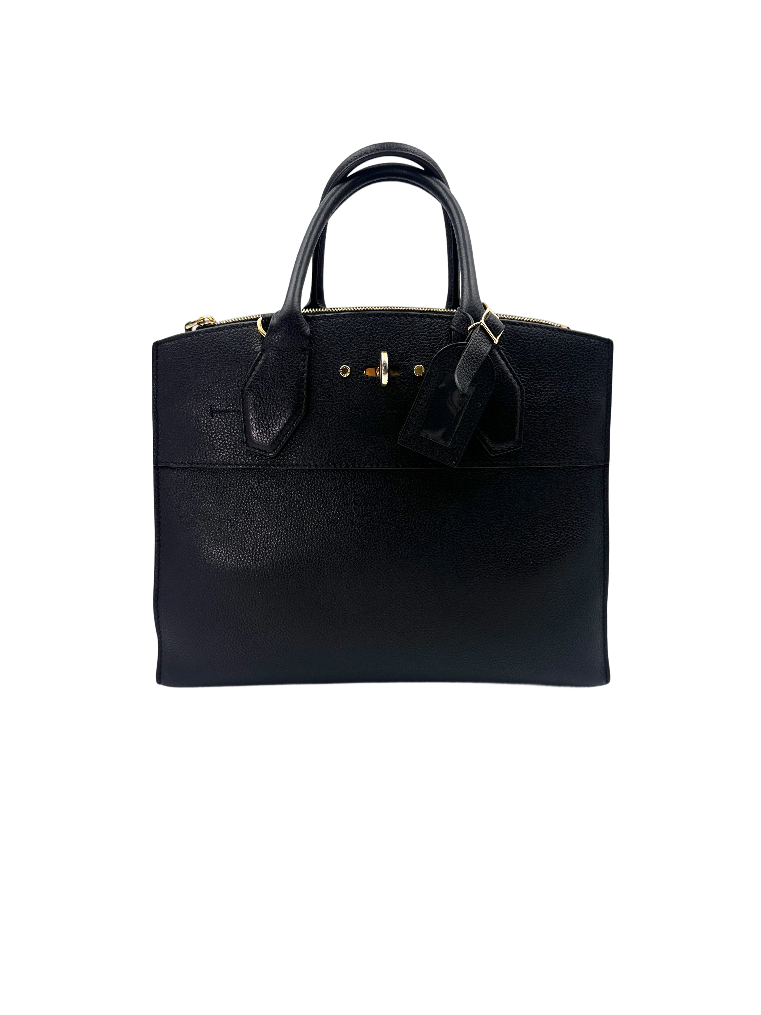 Louis Vuitton City Steamer MM Black Grained Leather Handle Bag LV2696