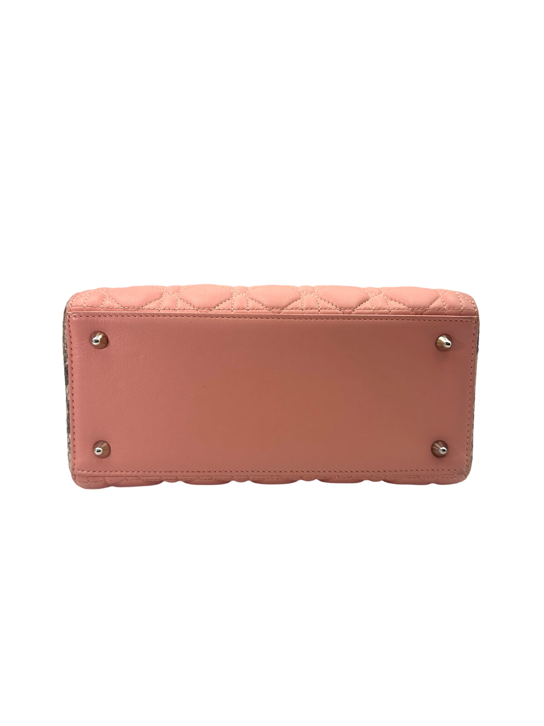 Christian Dior Lady Dior Pink Cannage Leather Blue Handle Bag With Silver Buckle DR723