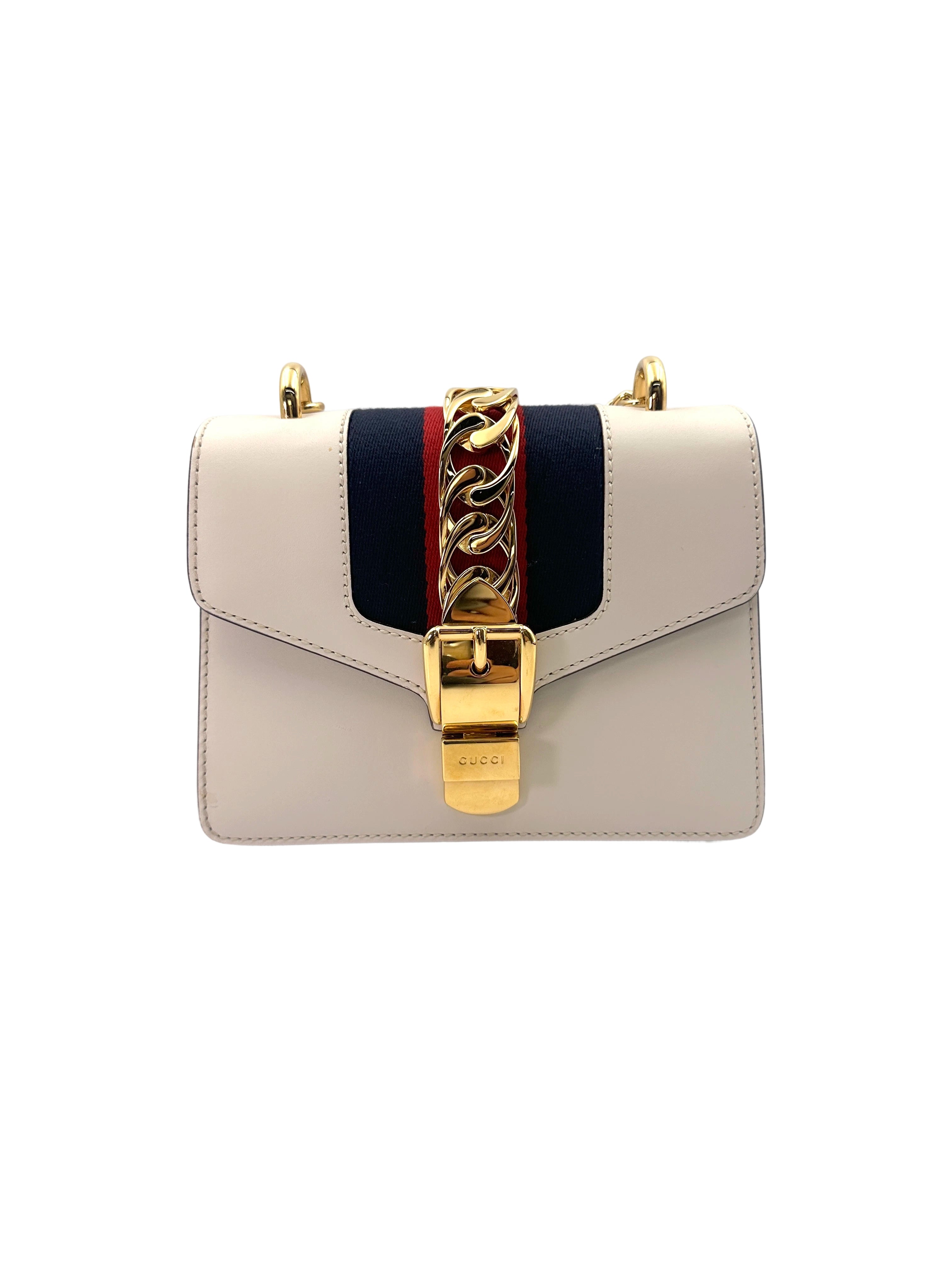 Gucci Sylvie White Leather Small Size Shoulder Bag GG952