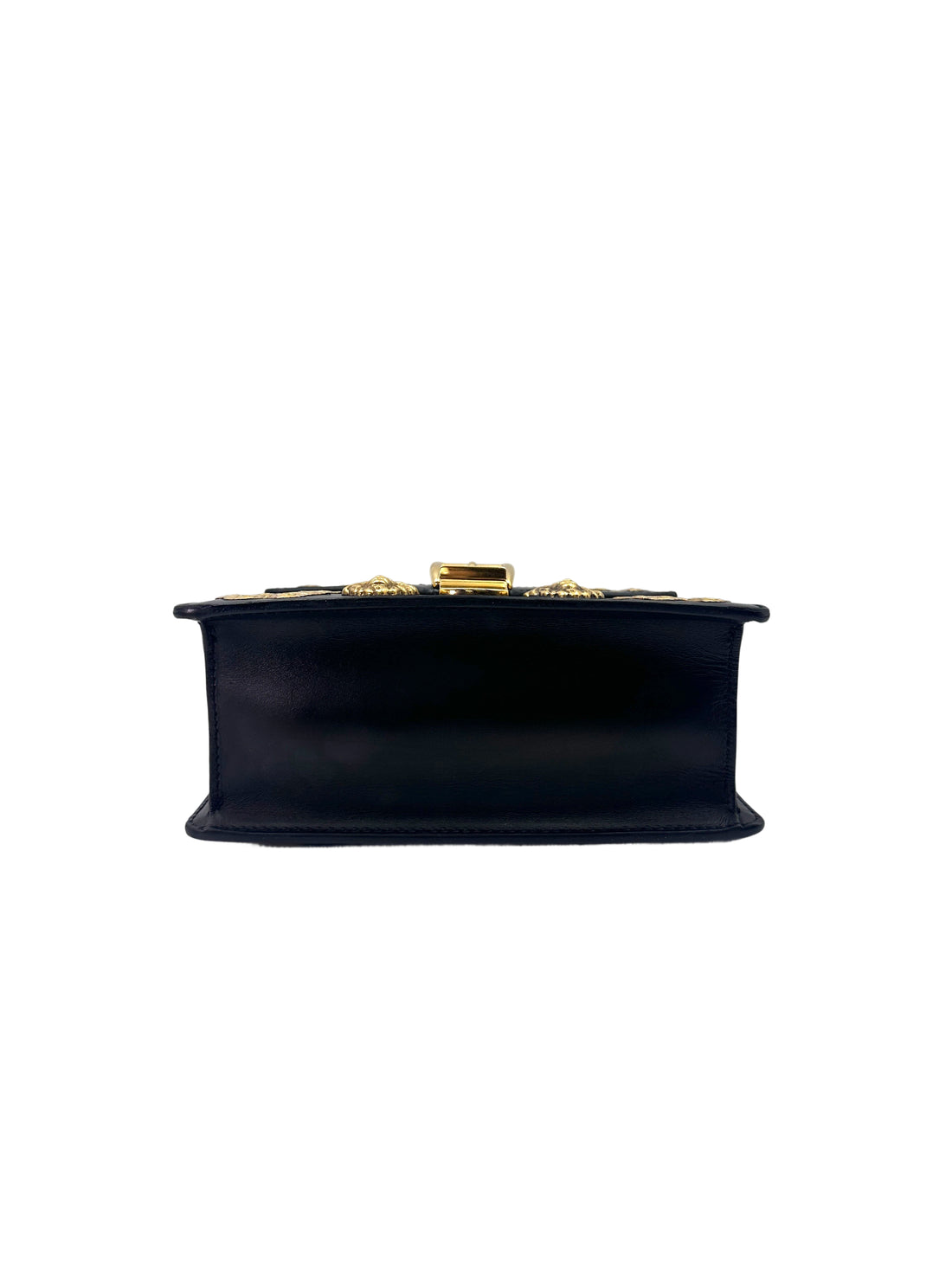 Gucci Sylvie Black Leather Small Size Shoulder Bag With Gold Butterfly & Lion Head Hardware GG955