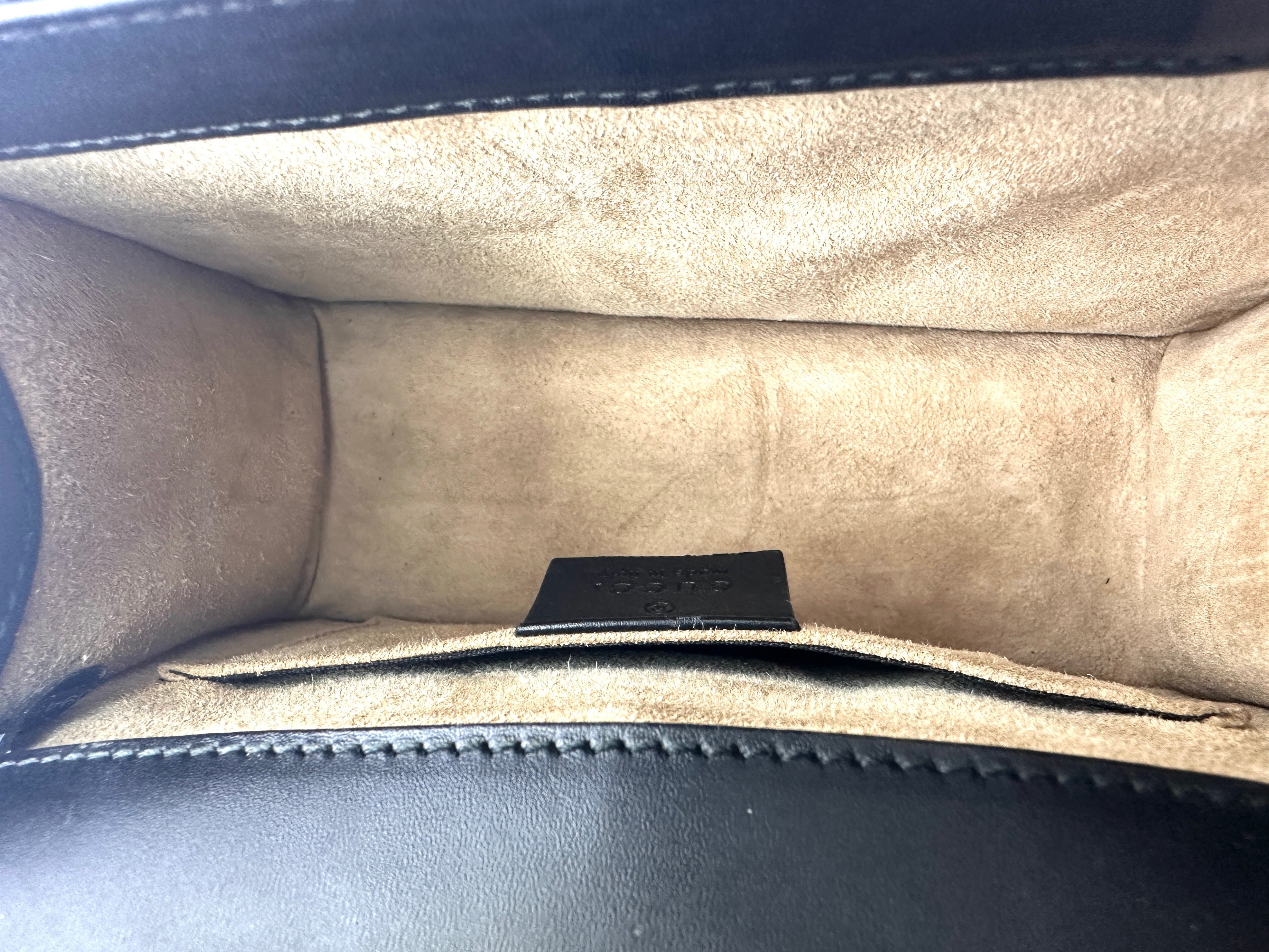 Gucci Sylvie Black Leather Small Size Shoulder Bag With Gold Butterfly & Lion Head Hardware GG955