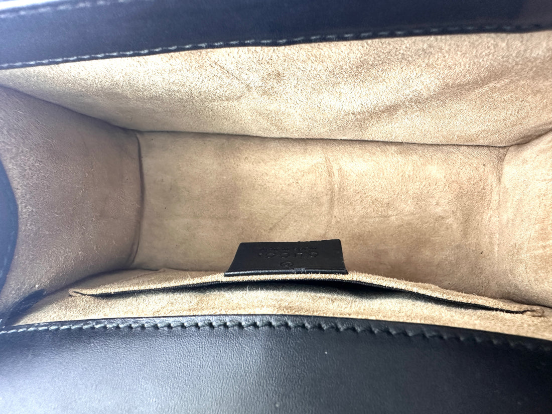 Gucci Sylvie Black Leather Small Size Shoulder Bag With Gold Butterfly & Lion Head Hardware GG955