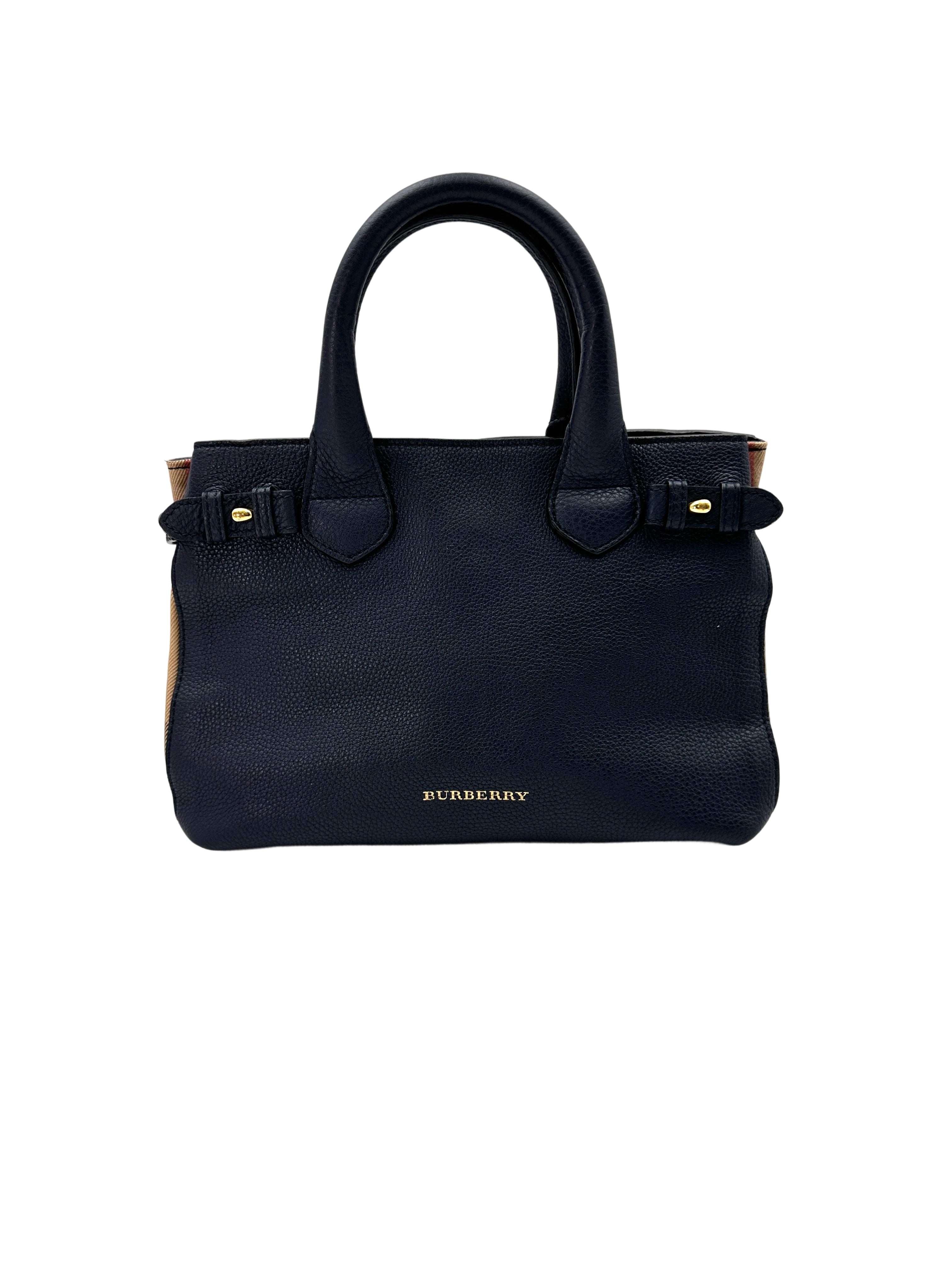 Burberry The Banner Navy Leather Handle Bag BR51