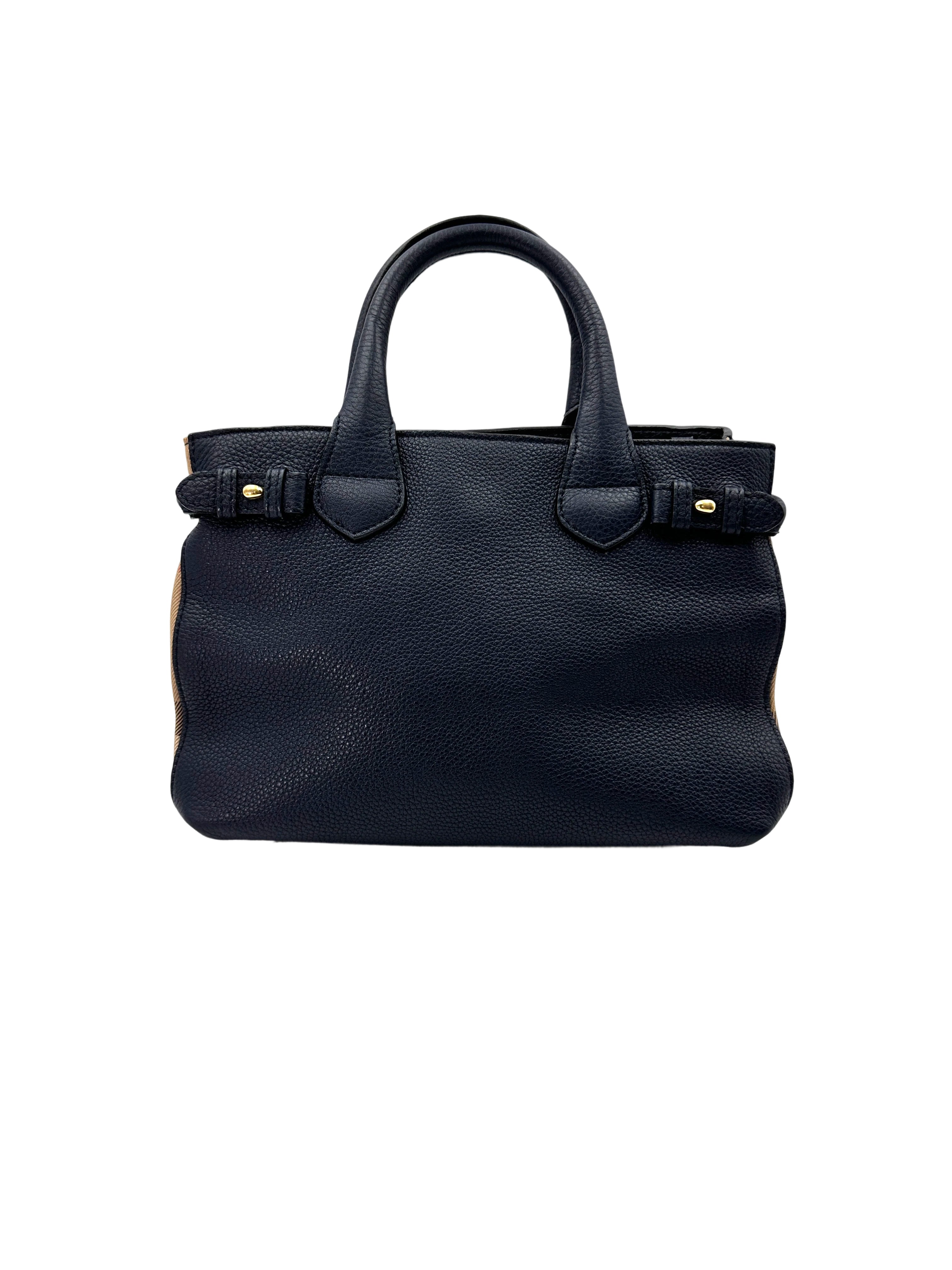 Burberry The Banner Navy Leather Handle Bag BR51